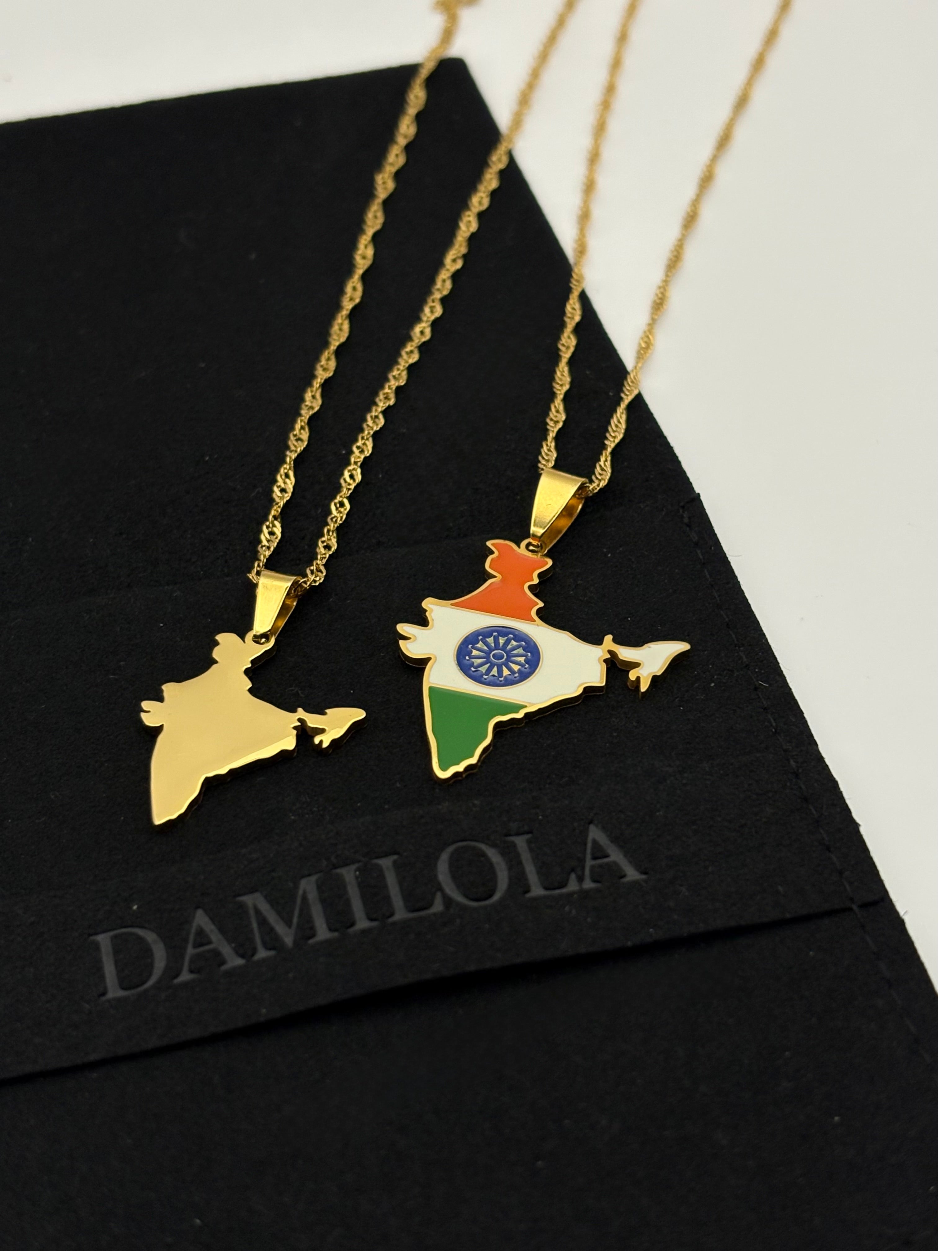 India Flag Map Necklace - Gold