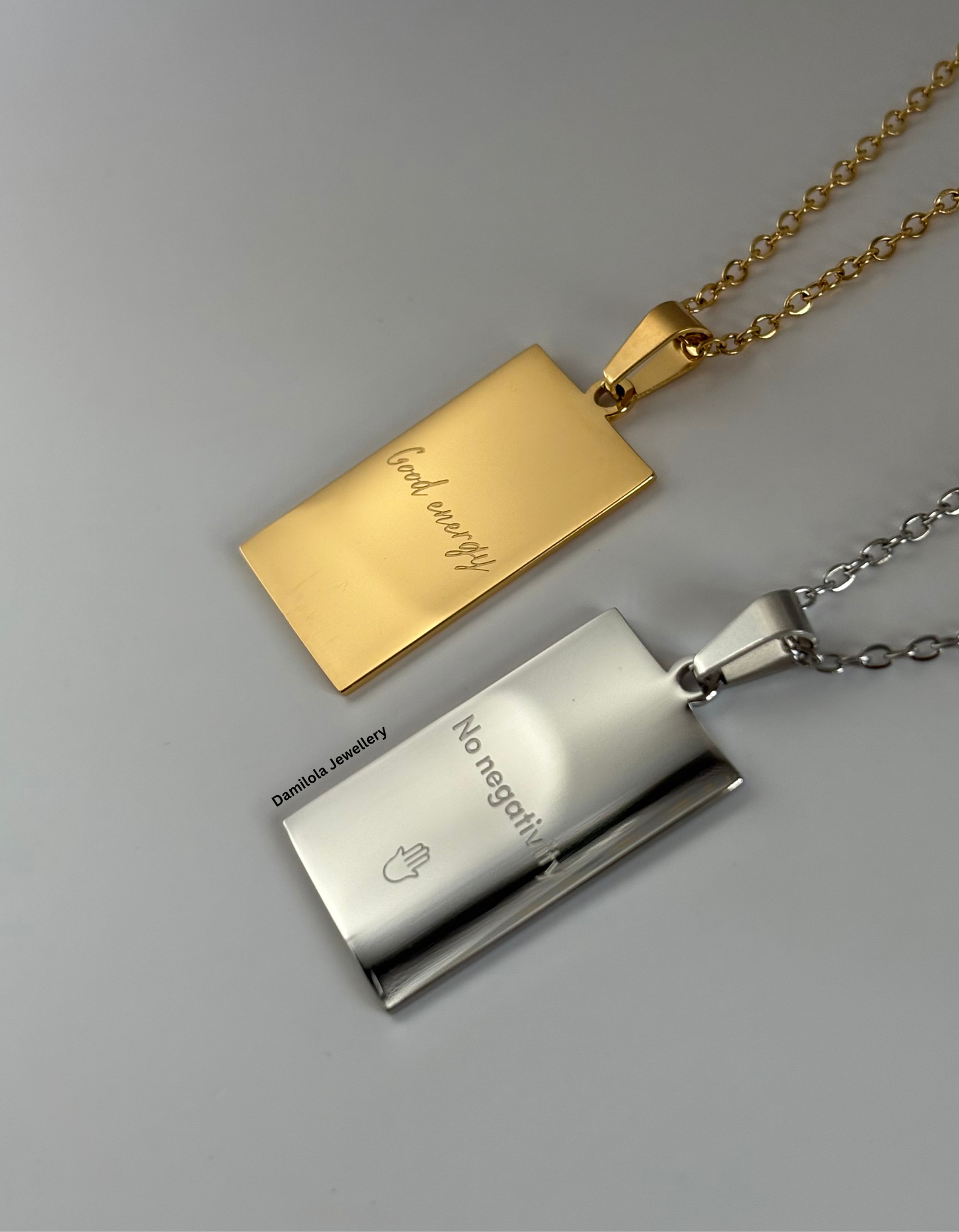 Good energy. No negativity. Good vibes necklace - gold/silver gift 