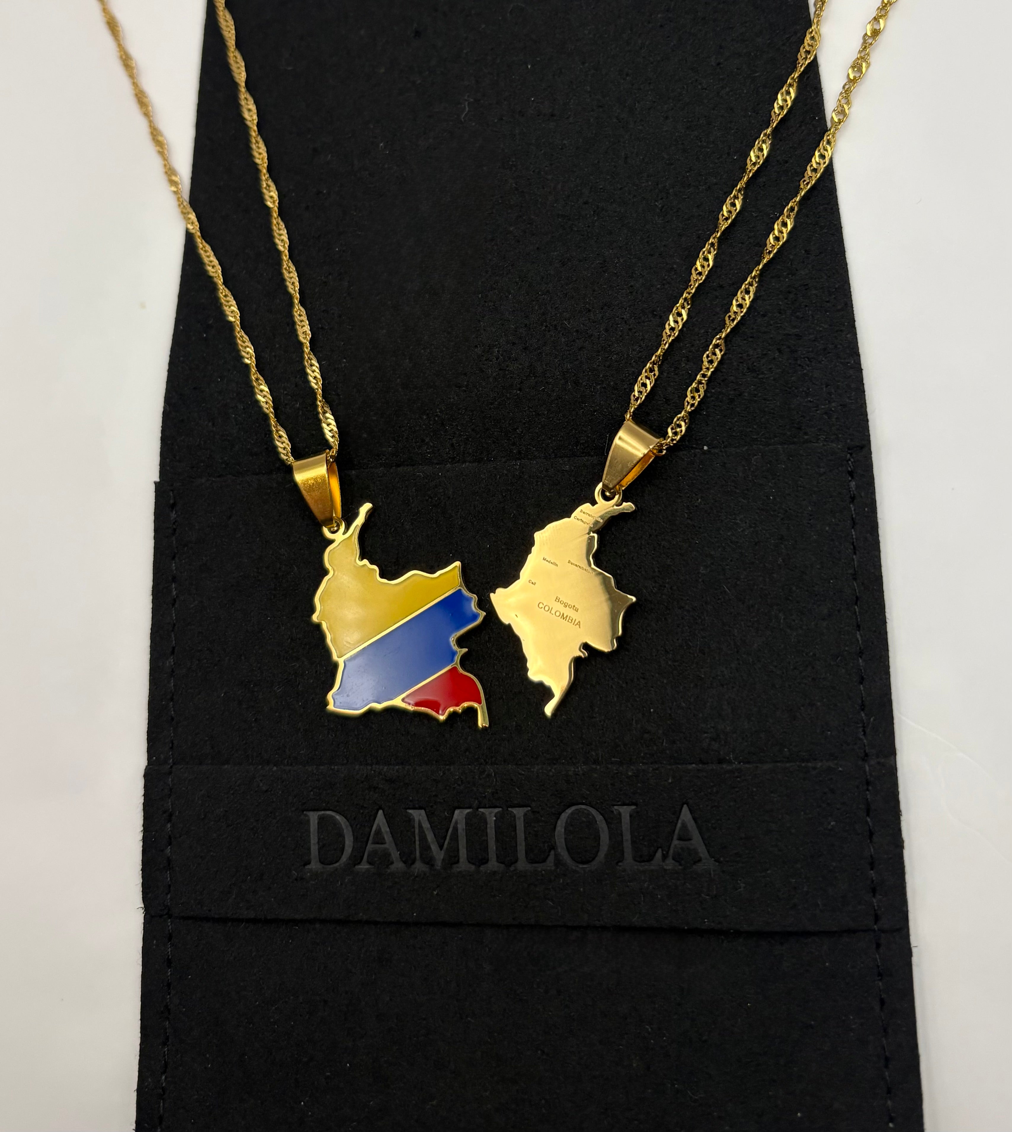 Colombia Flag Map Necklace - Gold