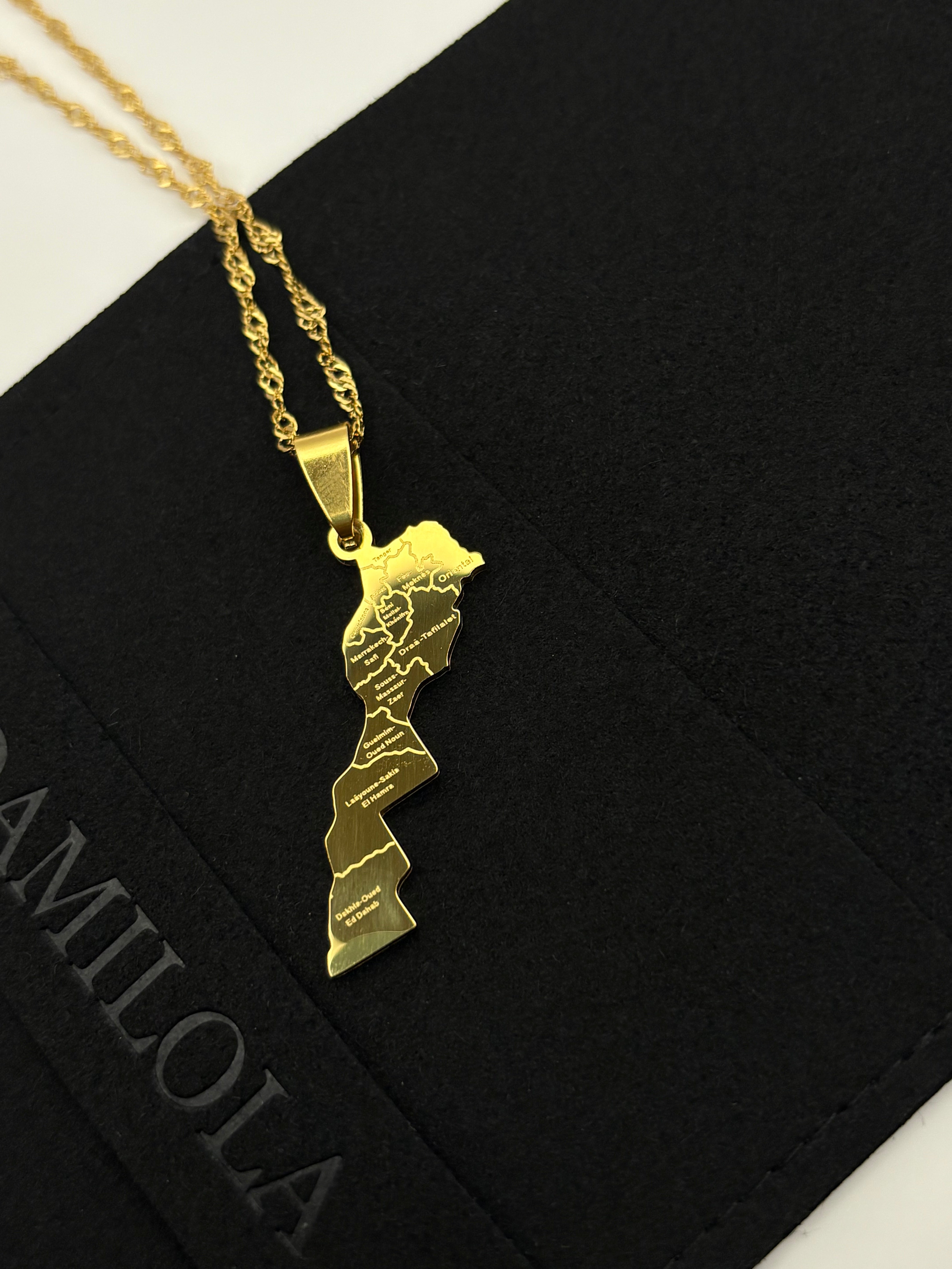 Morocco Map Engraved Necklace - Gold