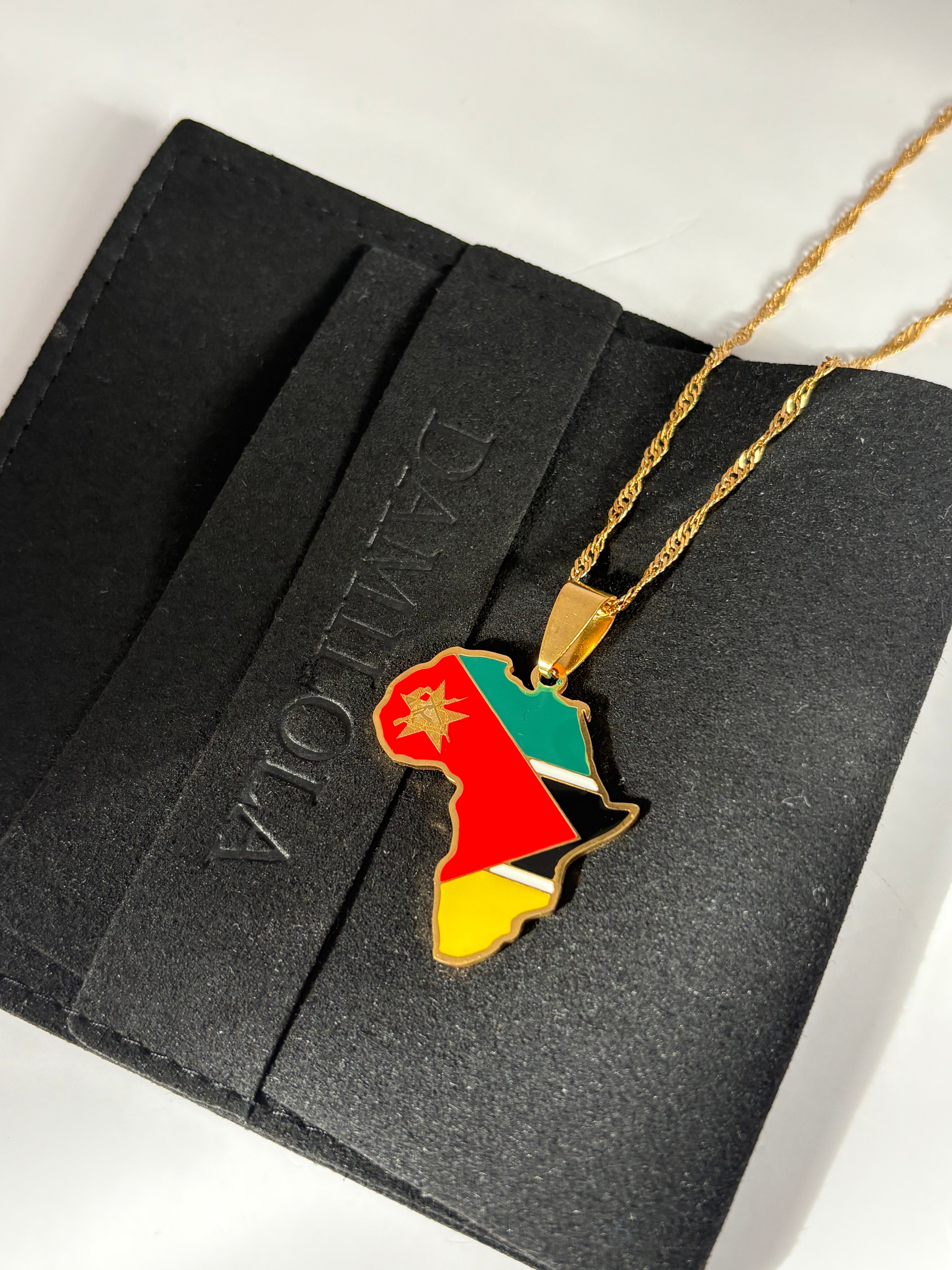 Mozambique Africa Flag Necklace - Gold