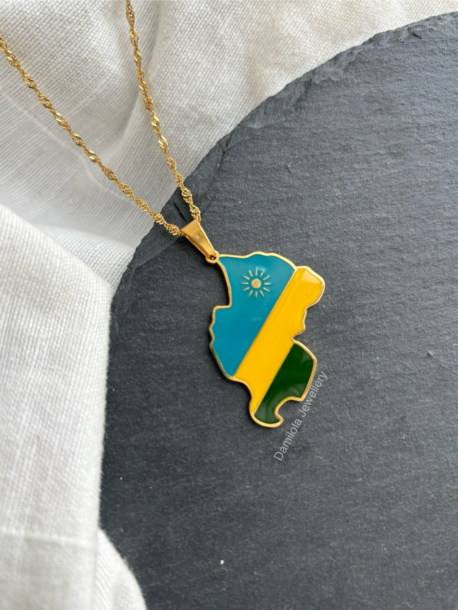 Rwanda flag map necklace Damilola jewellery 
