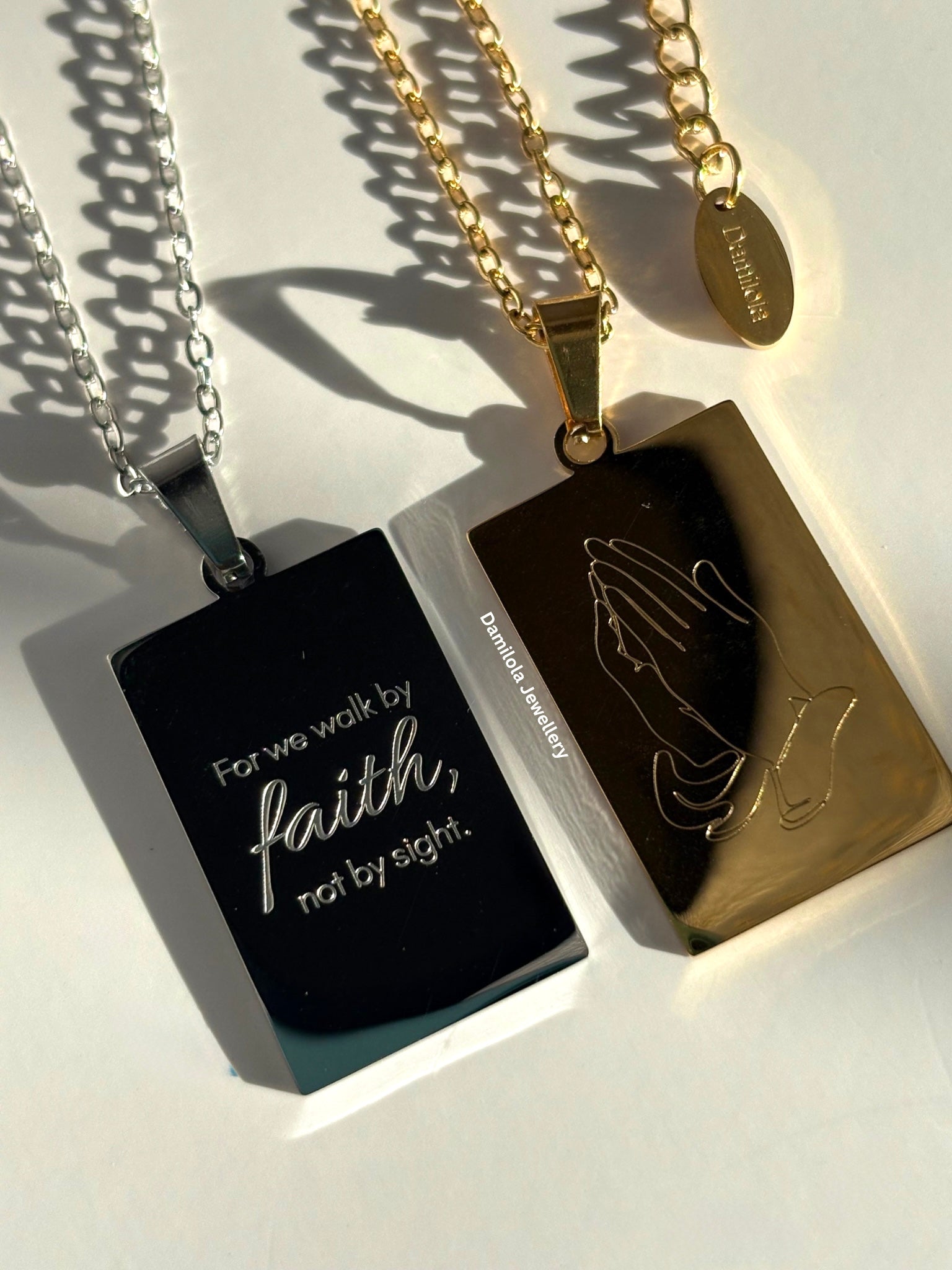 For we walk by faith scripture necklace god gold silver 