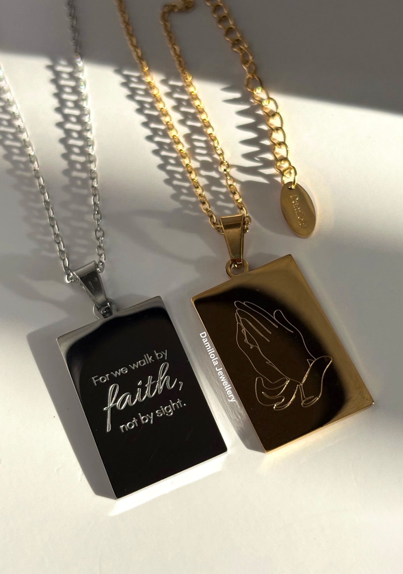 For we walk by faith scripture necklace god gold silver 