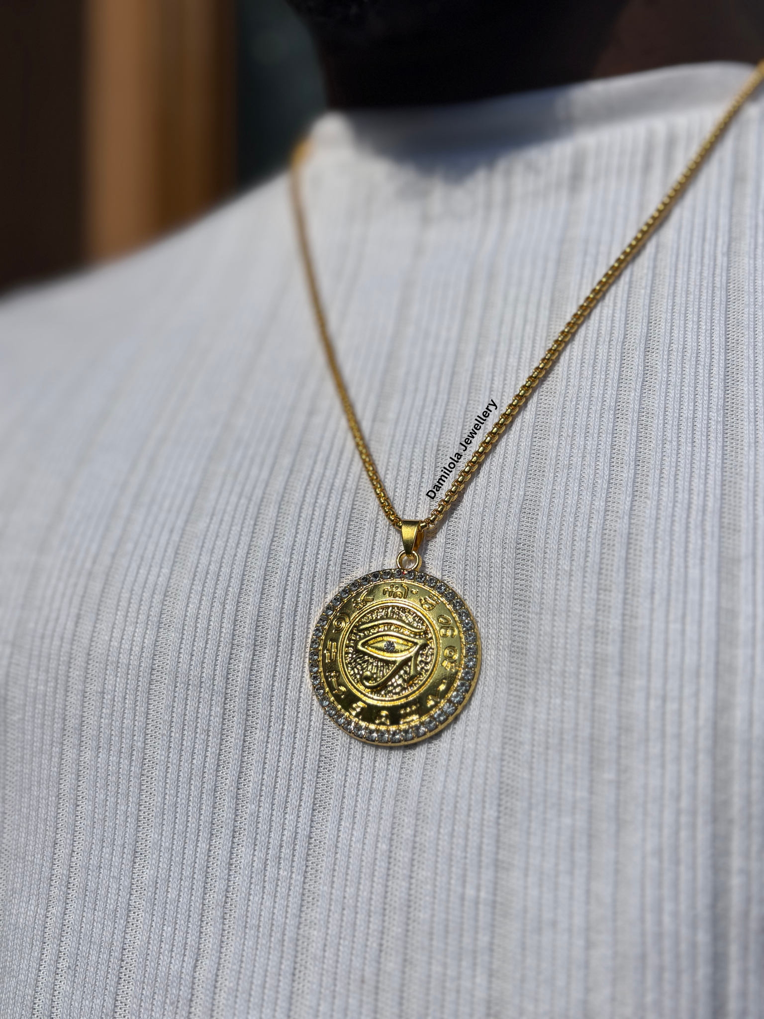 Diamanté Eternal Eye of the Divine Necklace - Silver/Gold Ancient Egyptian Eye of Horus Ra 