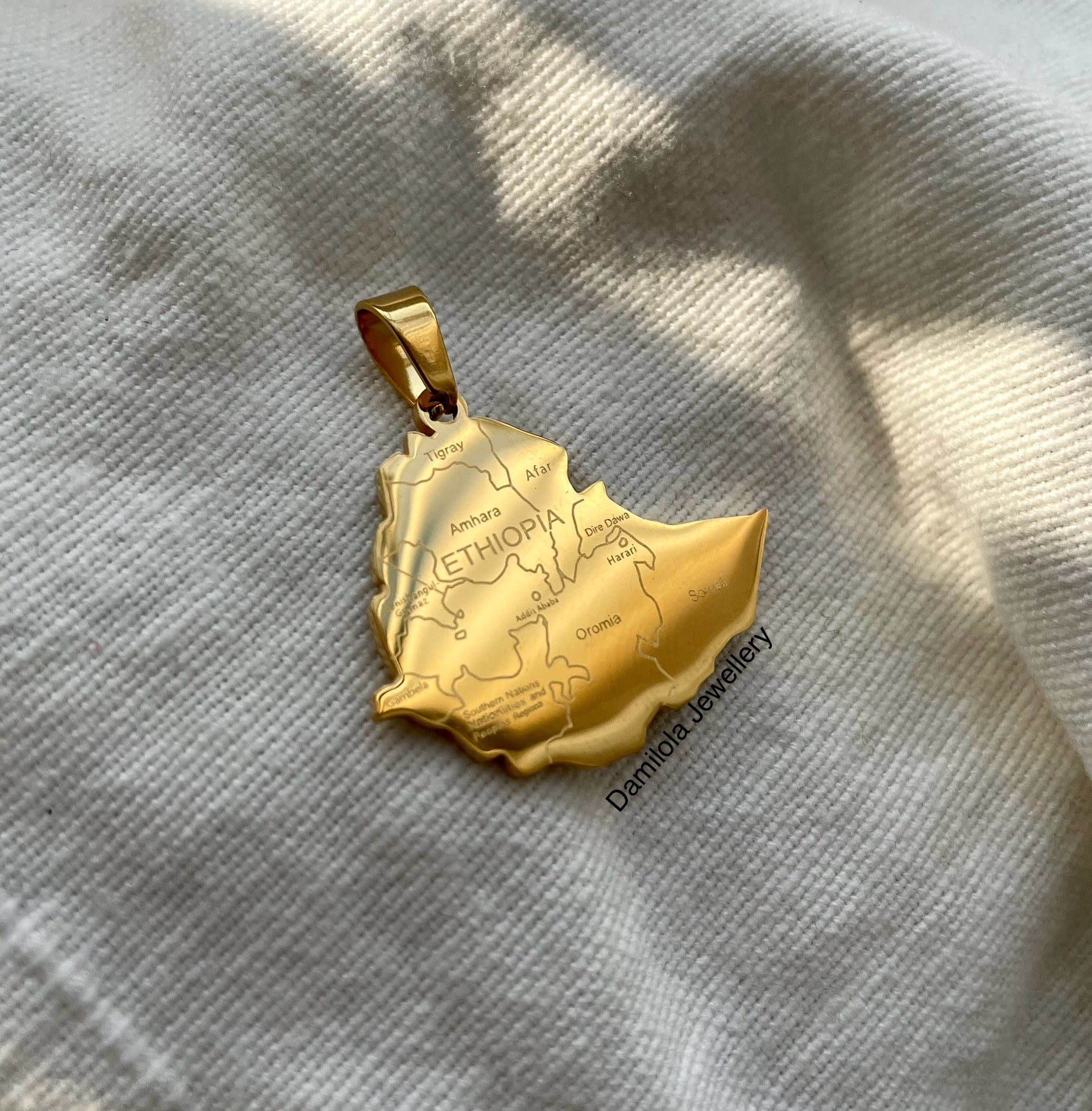 Ethiopia flag map necklace jewellery