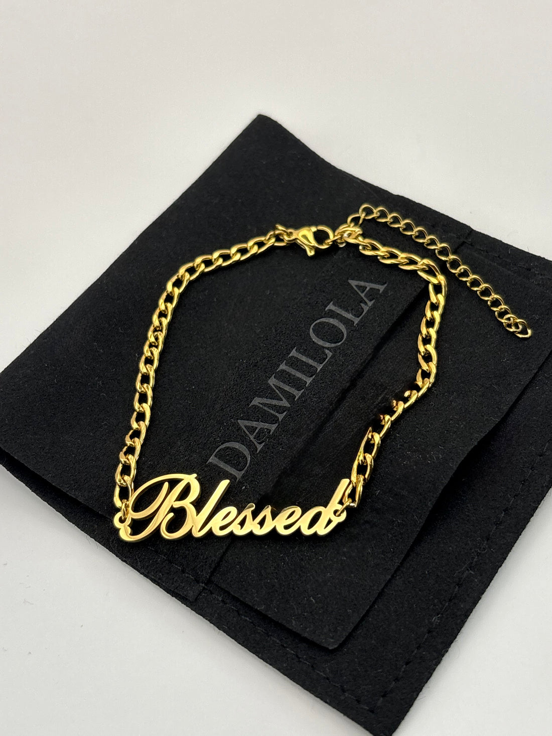 ‘Blessed’ Script Bracelet Gold