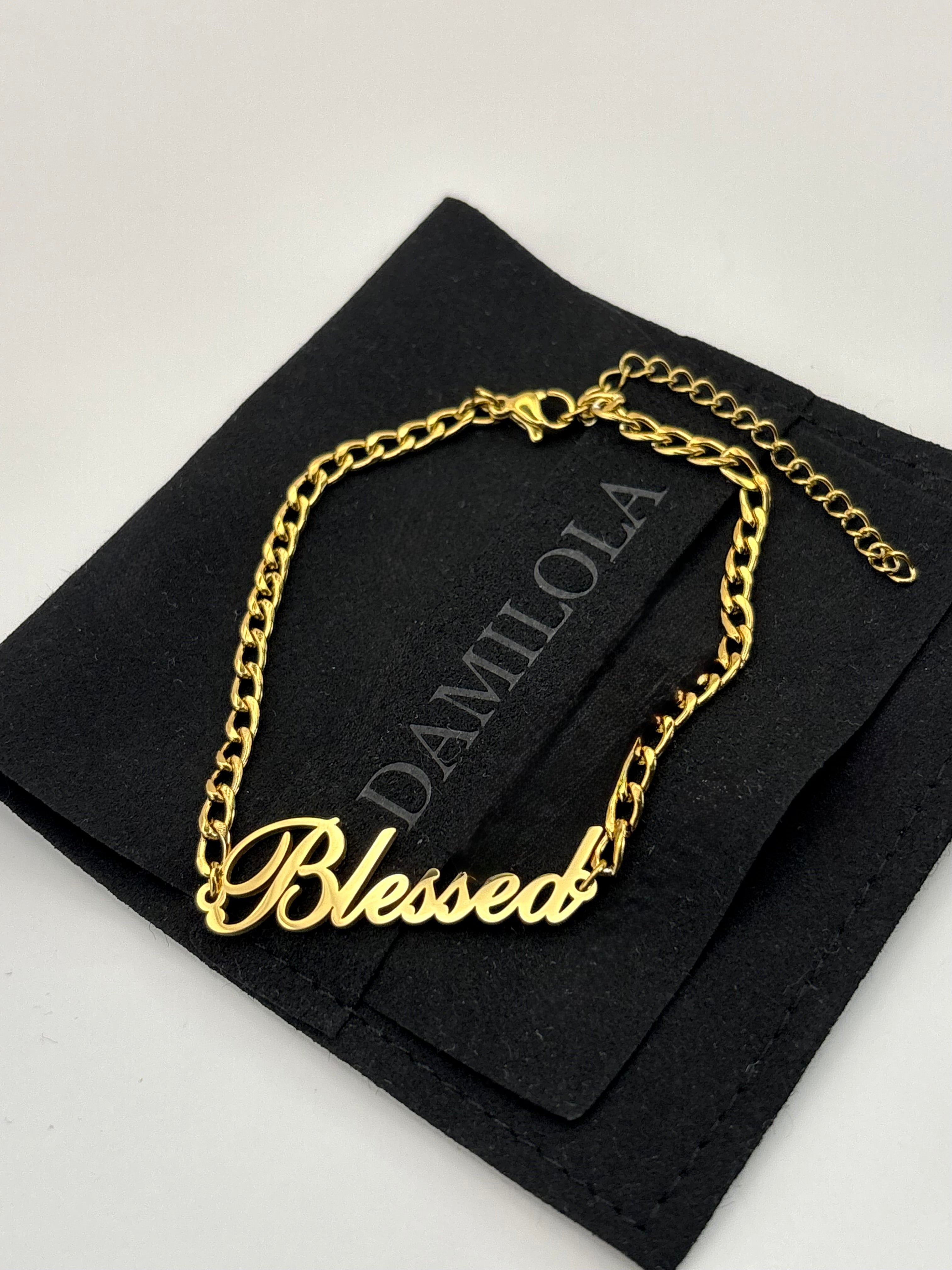 ‘Blessed’ Script Bracelet Gold
