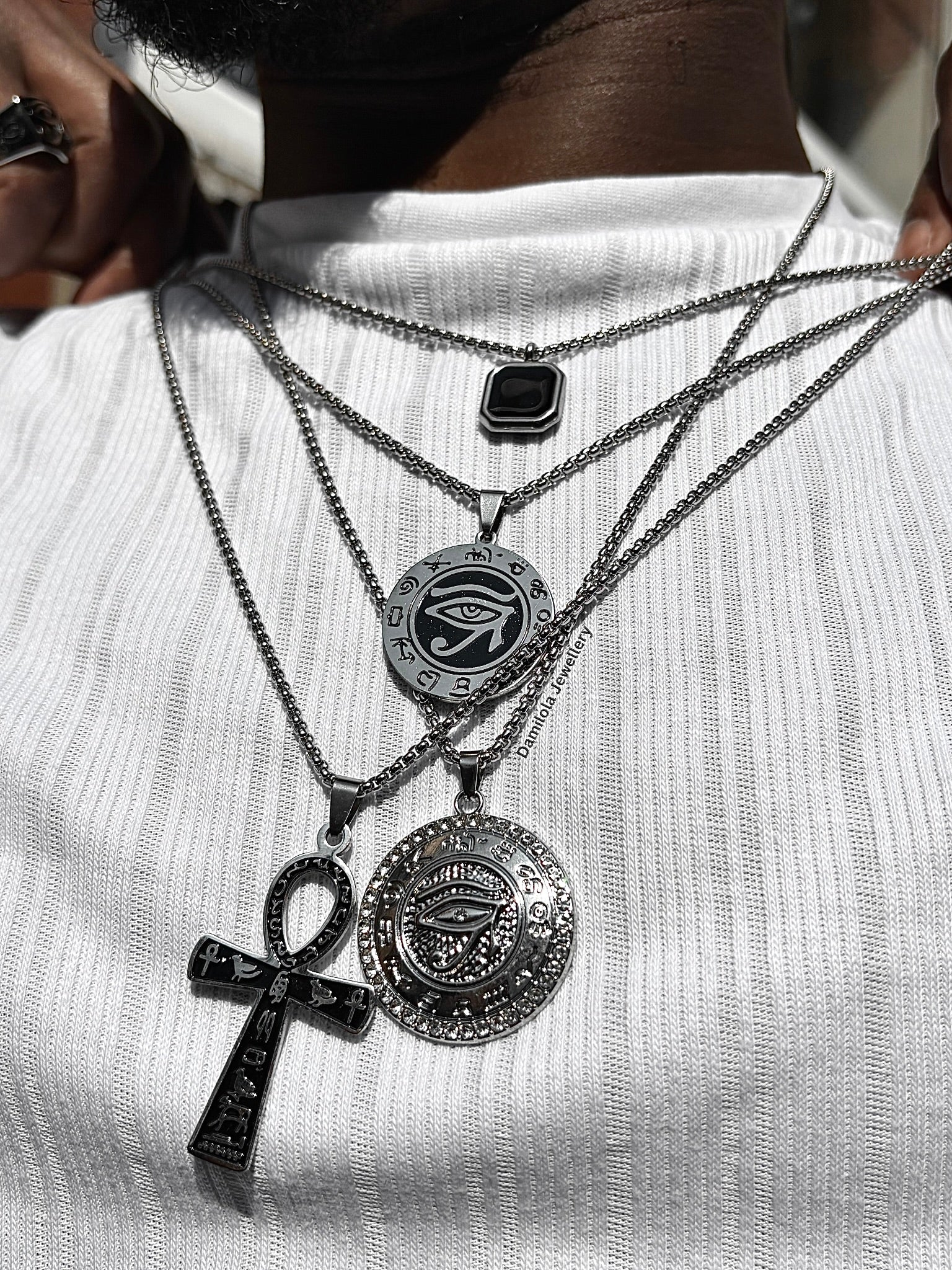 Diamanté Eternal Eye of the Divine Necklace - Silver/Gold Ancient Egyptian Eye of Horus Ra 