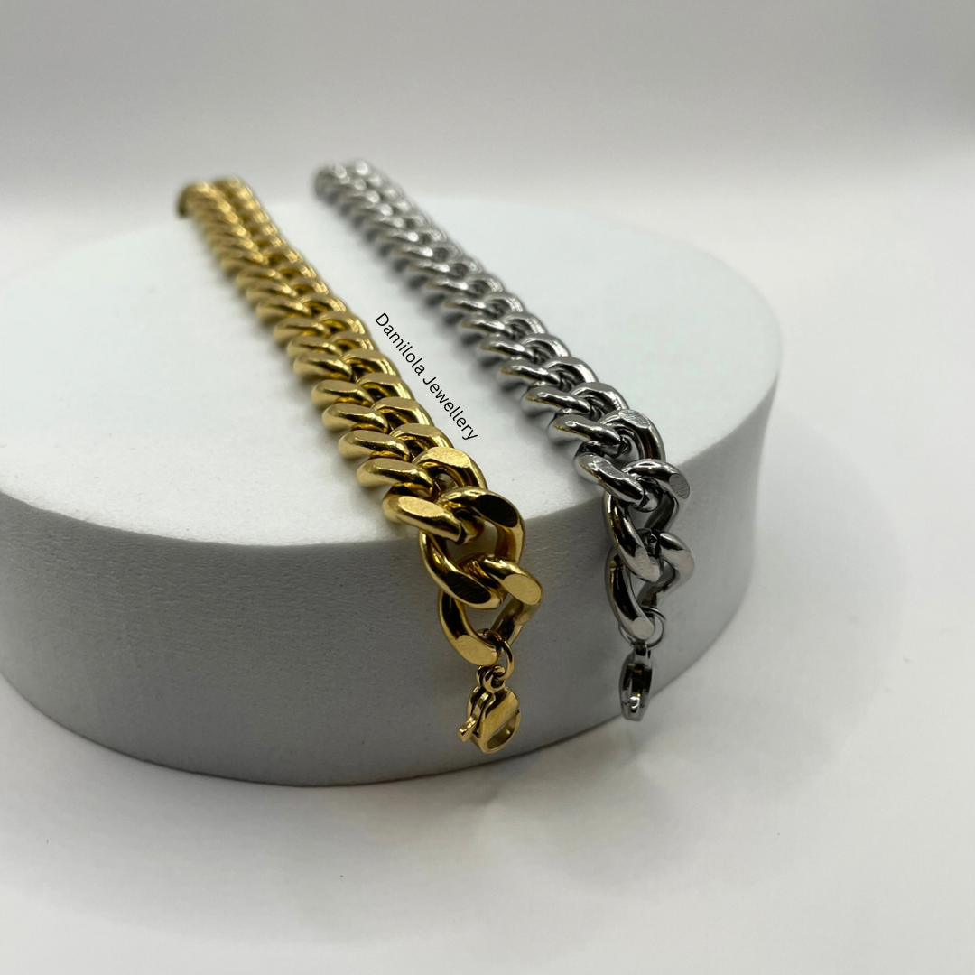 Thick Steel Curb Link Bracelet- Gold/Silver 
