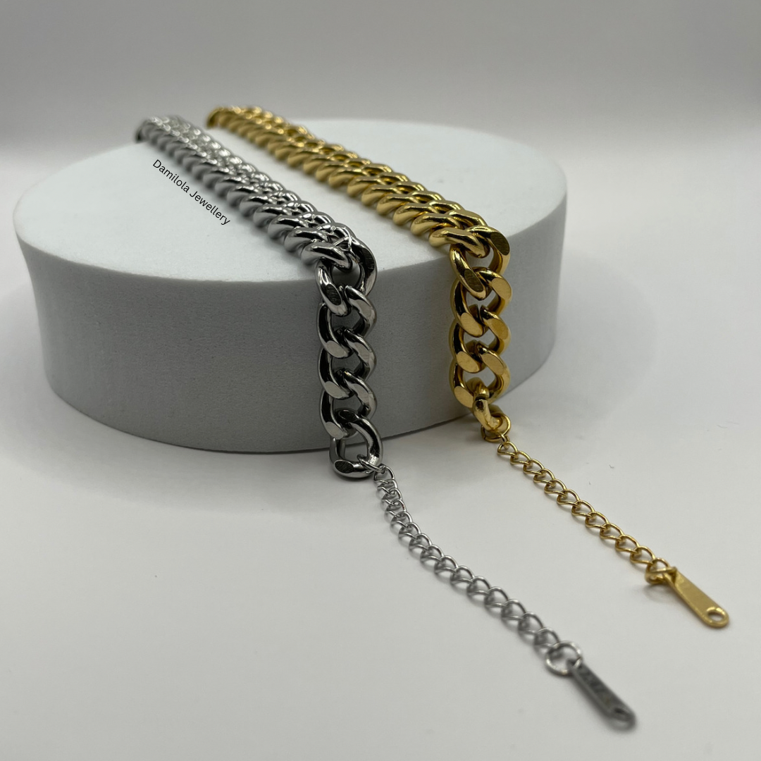 Thick Steel Cuban curb Link Bracelet- Gold/Silver 