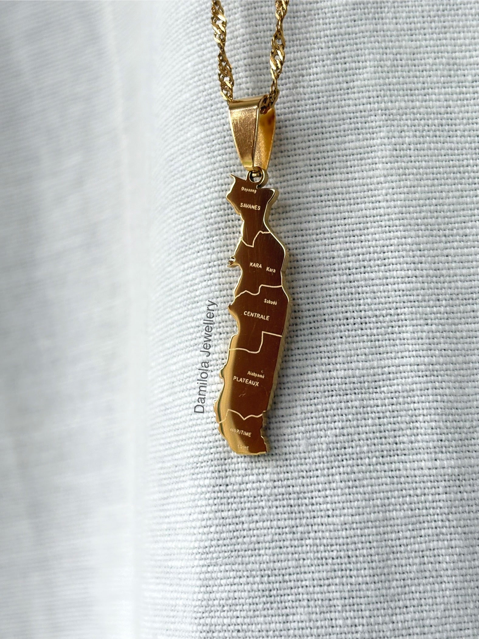 Togo Engraved Map Necklace - Gold