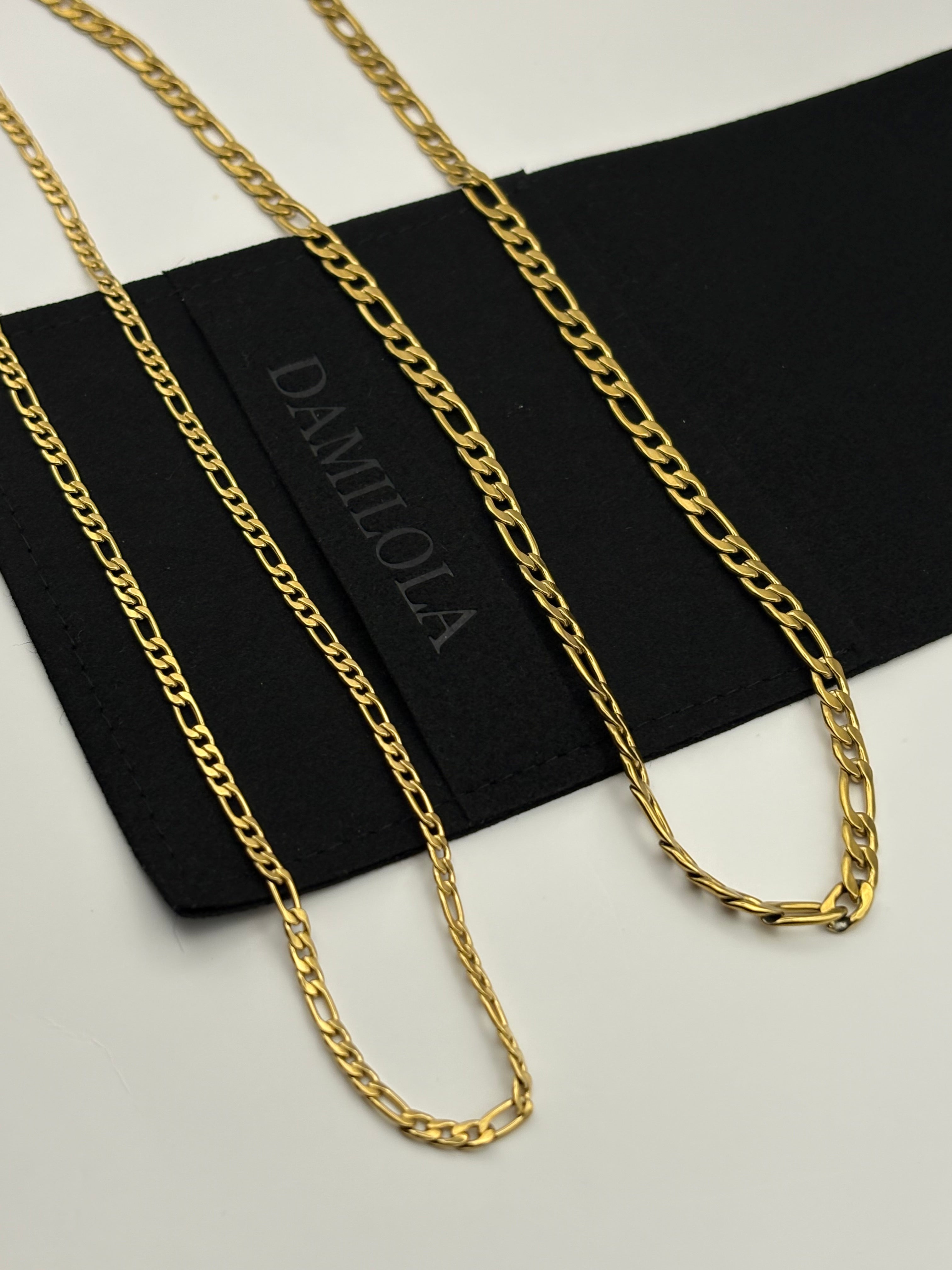 Figaro Chain - Steel 18k Gold - 3mm 4.5mm