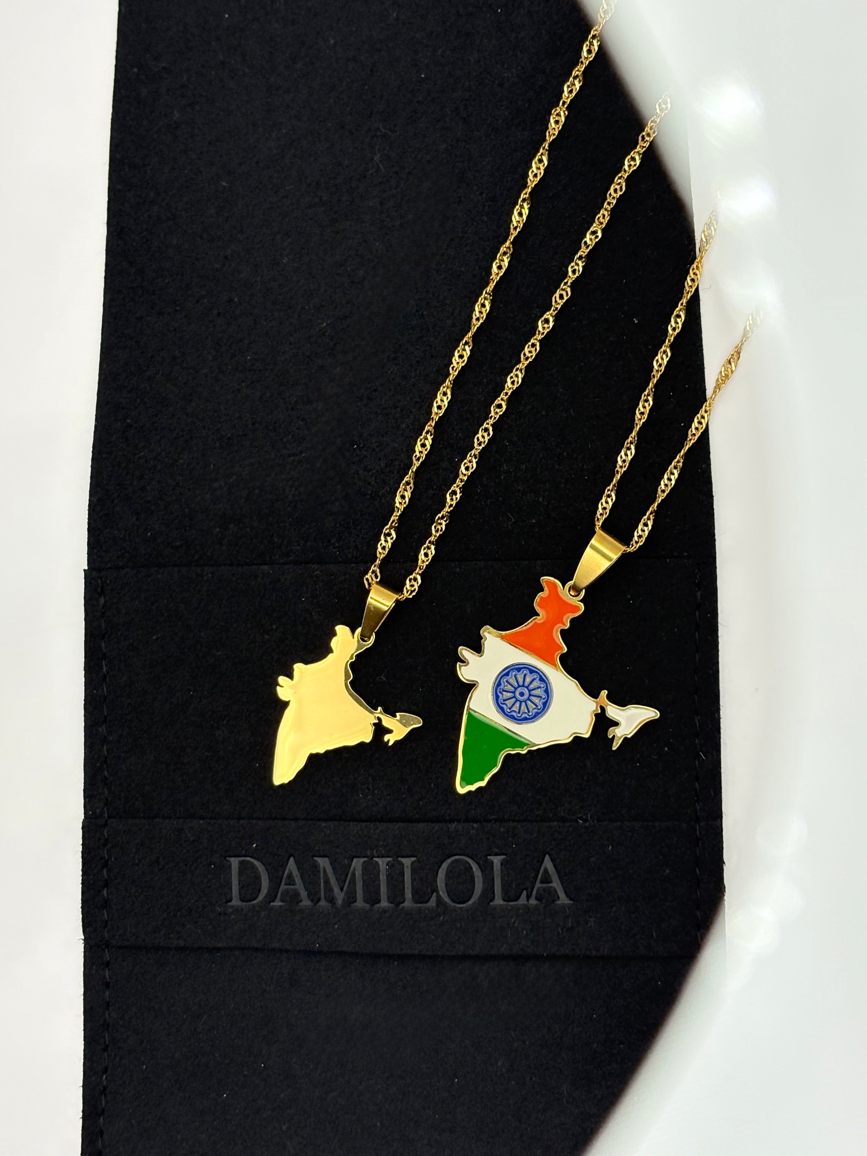 India Flag Map Necklace - Gold