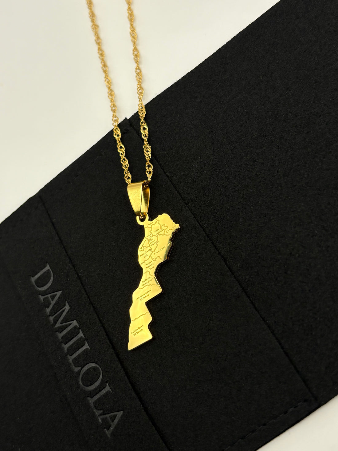 Morocco Map Engraved Necklace - Gold