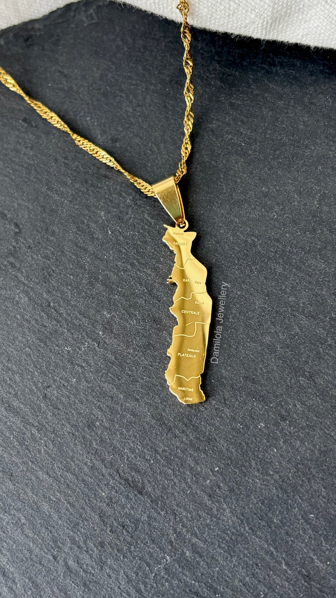 Togo Engraved Map Necklace - Gold