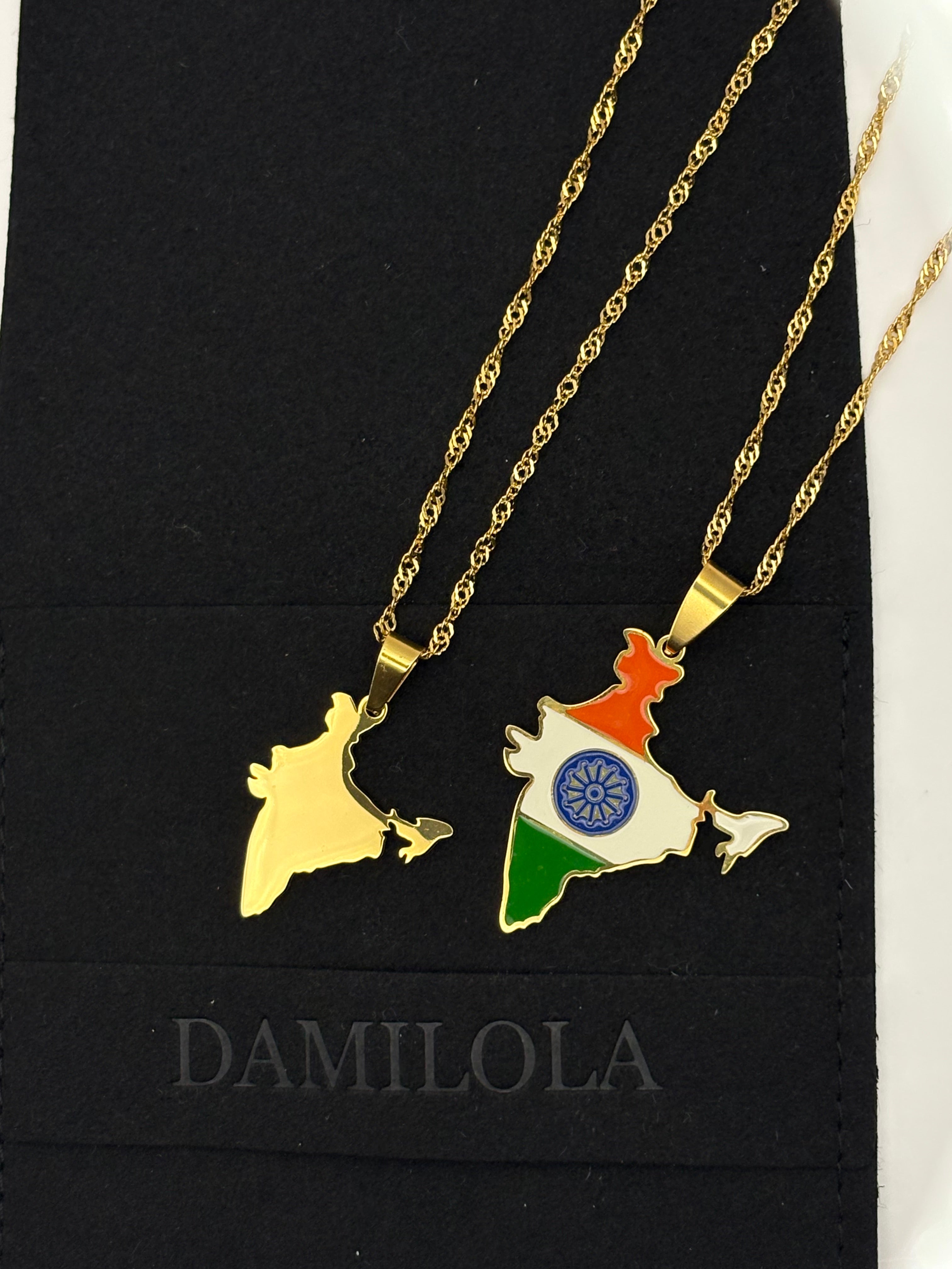 India Flag Map Necklace - Gold
