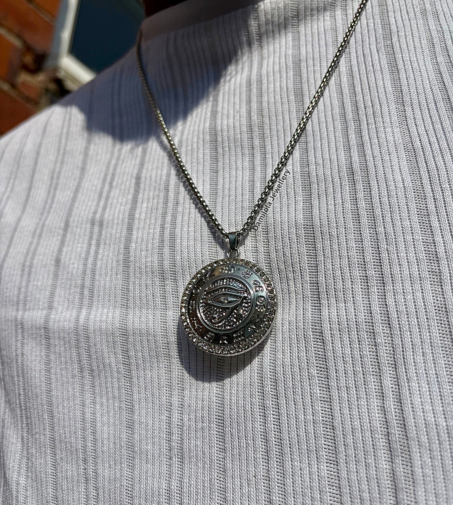 Diamanté Eternal Eye of the Divine Necklace - Silver/Gold Ancient Egyptian Eye of Horus Ra 