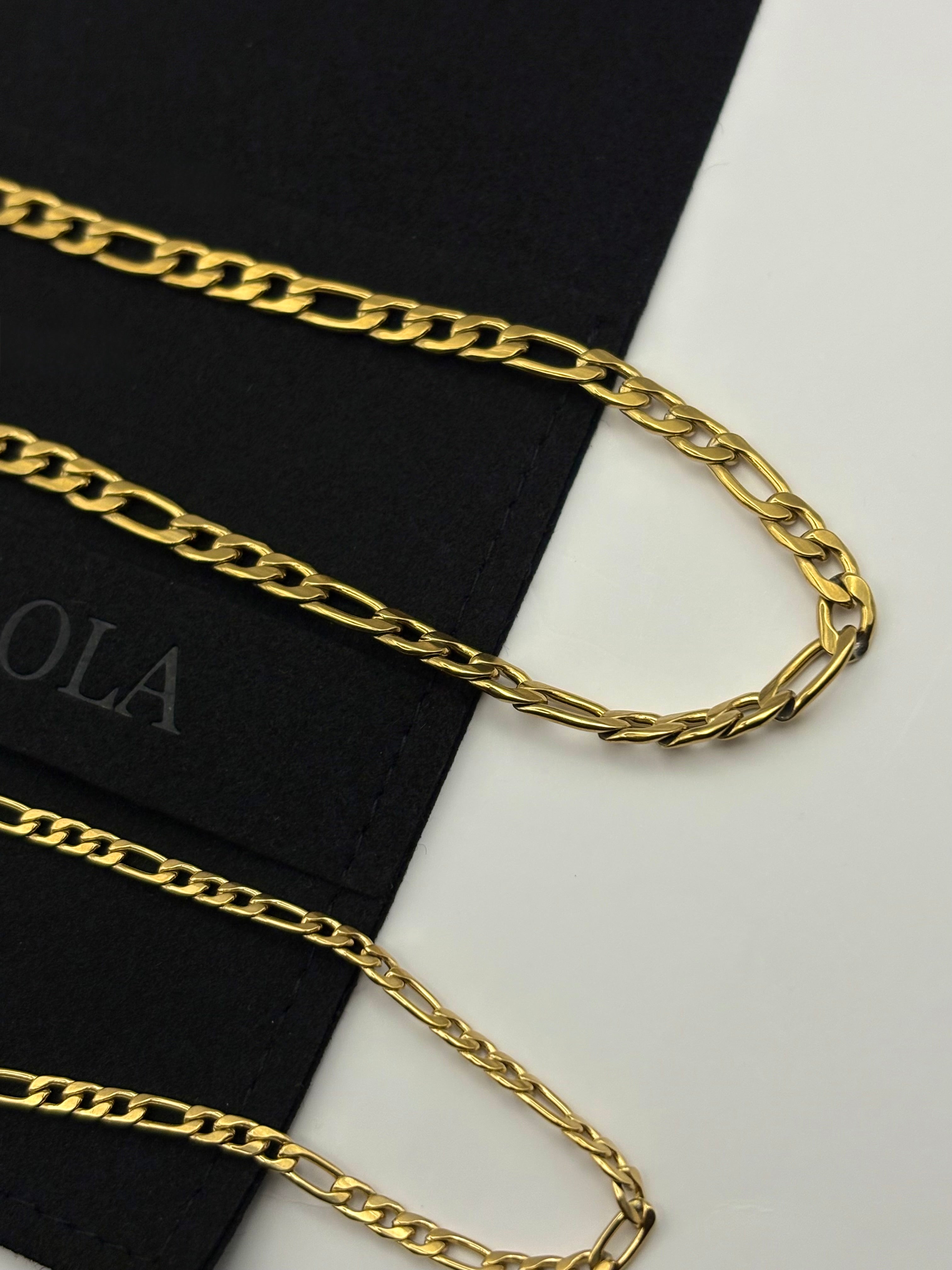 Figaro Chain - Steel 18k Gold - 3mm 4.5mm
