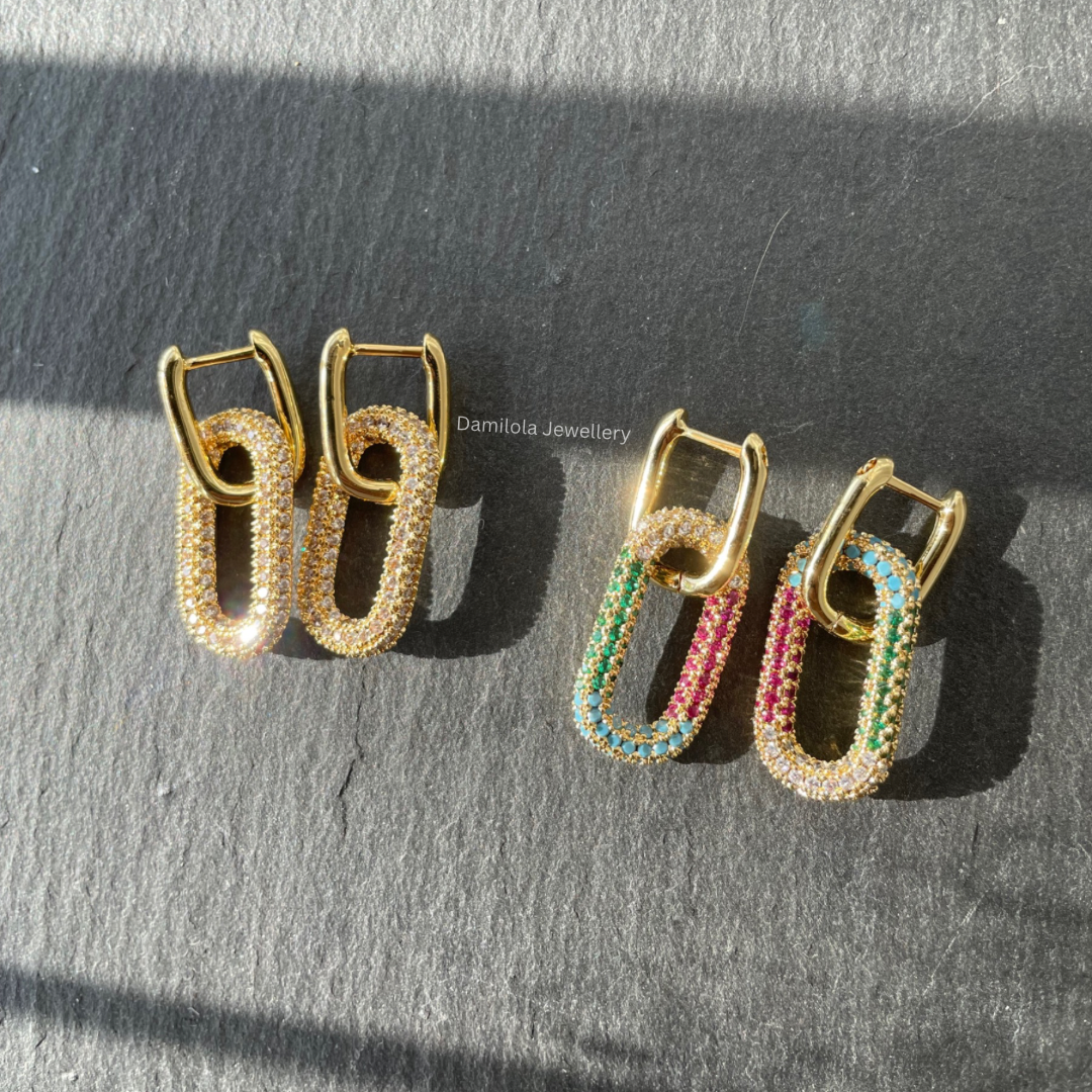 ‘Cleopatra’ 2 in 1 Minimalist Cubic Zirconia Dangly Earrings