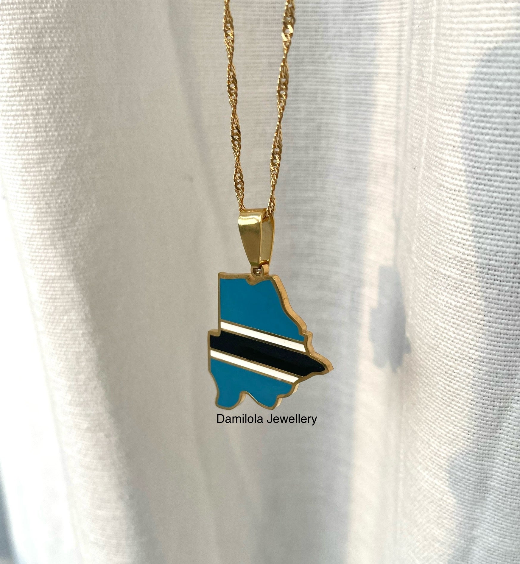 Botswana flag map necklace Damilola jewellery