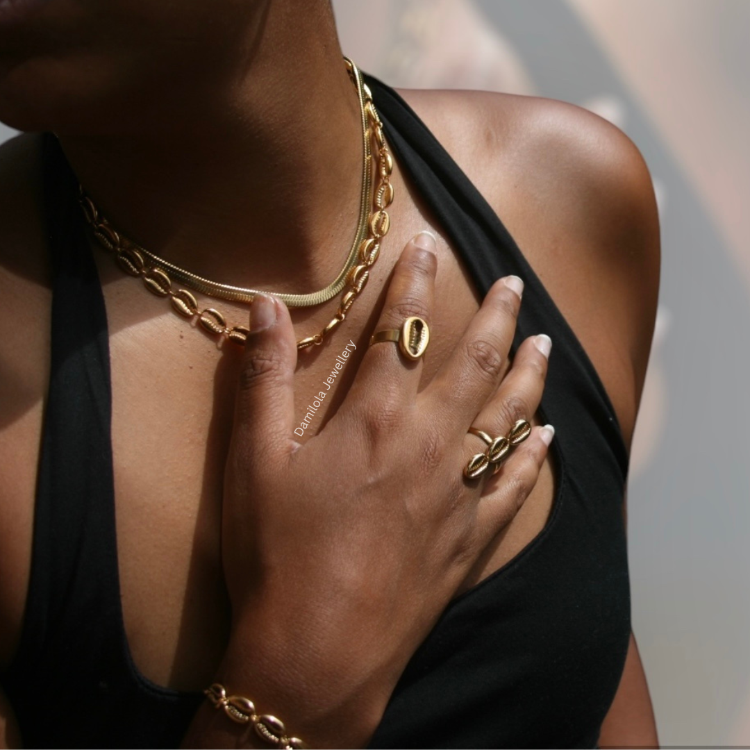 Cowrie Shell Bracelet - Gold Steel