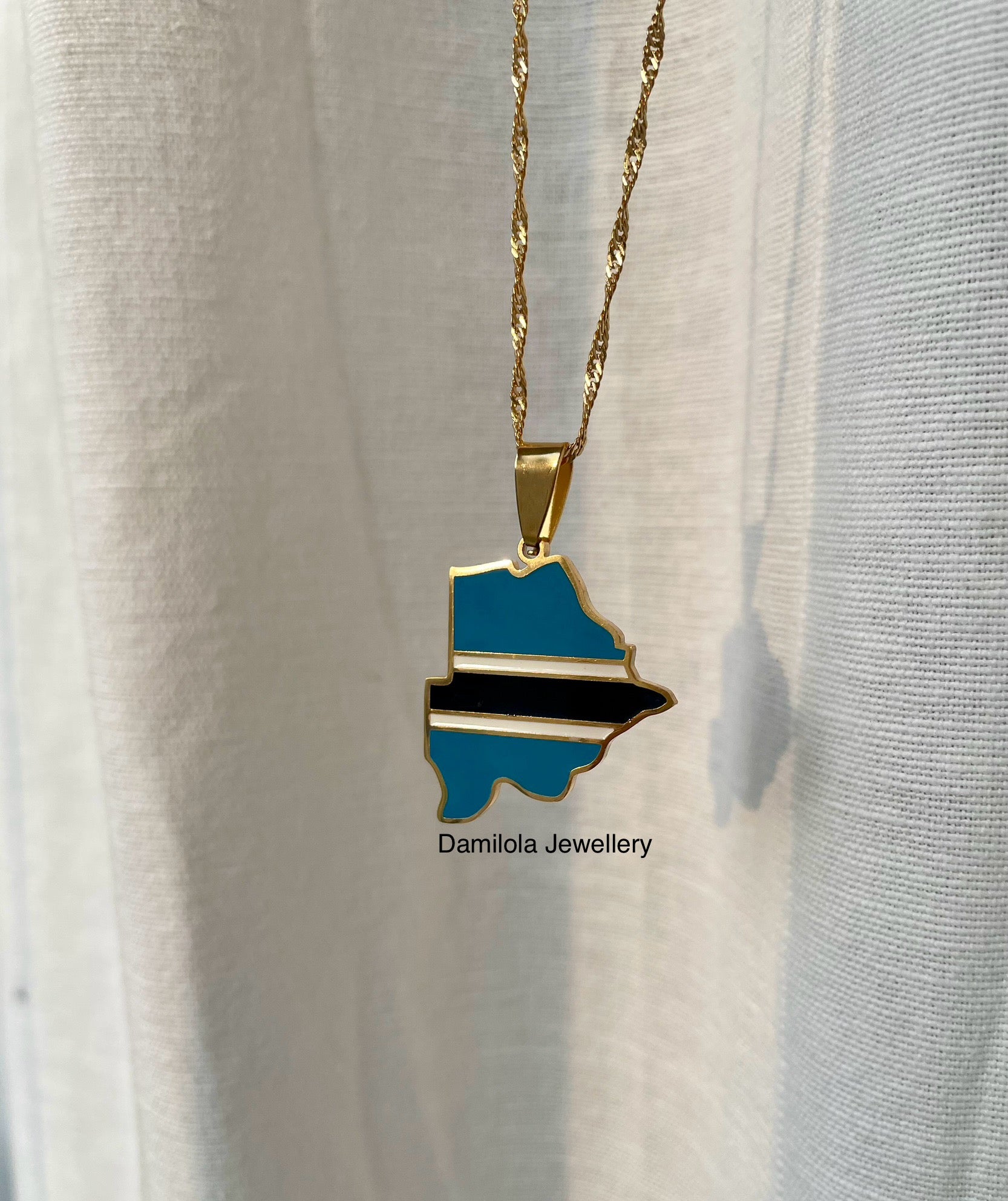 Botswana flag map necklace Damilola jewellery