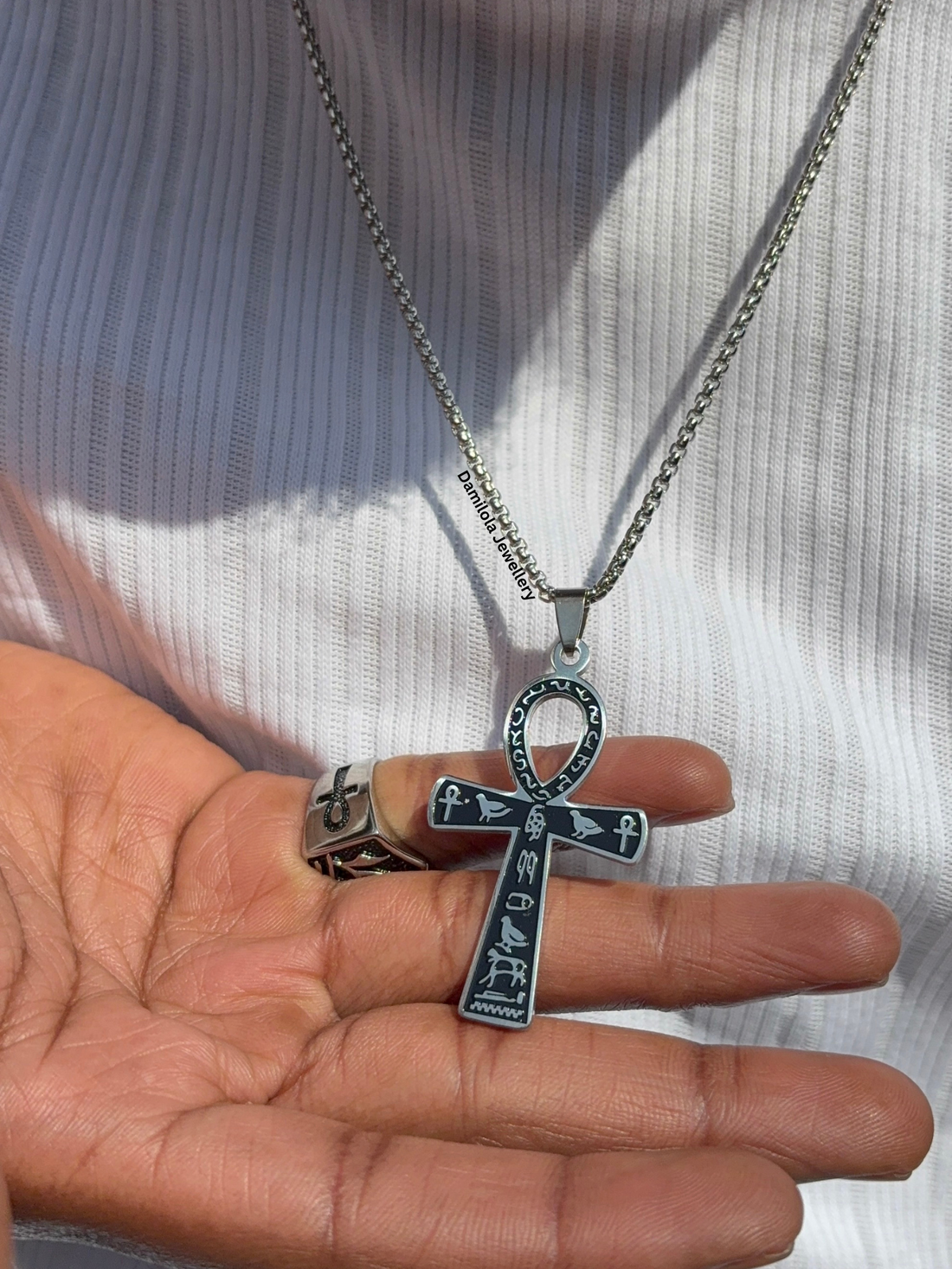 Ancient Egyptian ankh silver gold symbols pendant necklace 