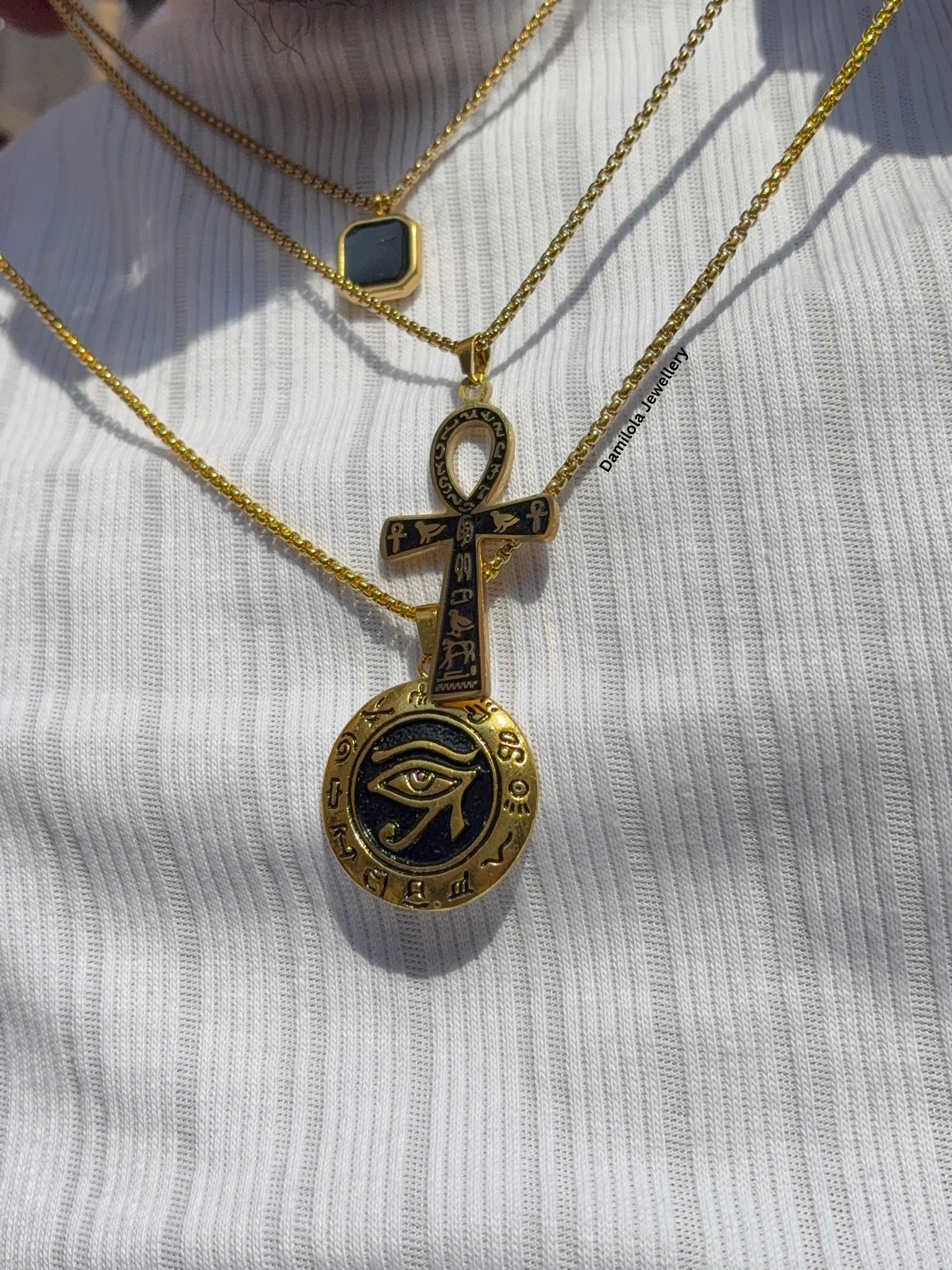 Ancient Egyptian ankh silver gold symbols pendant necklace 