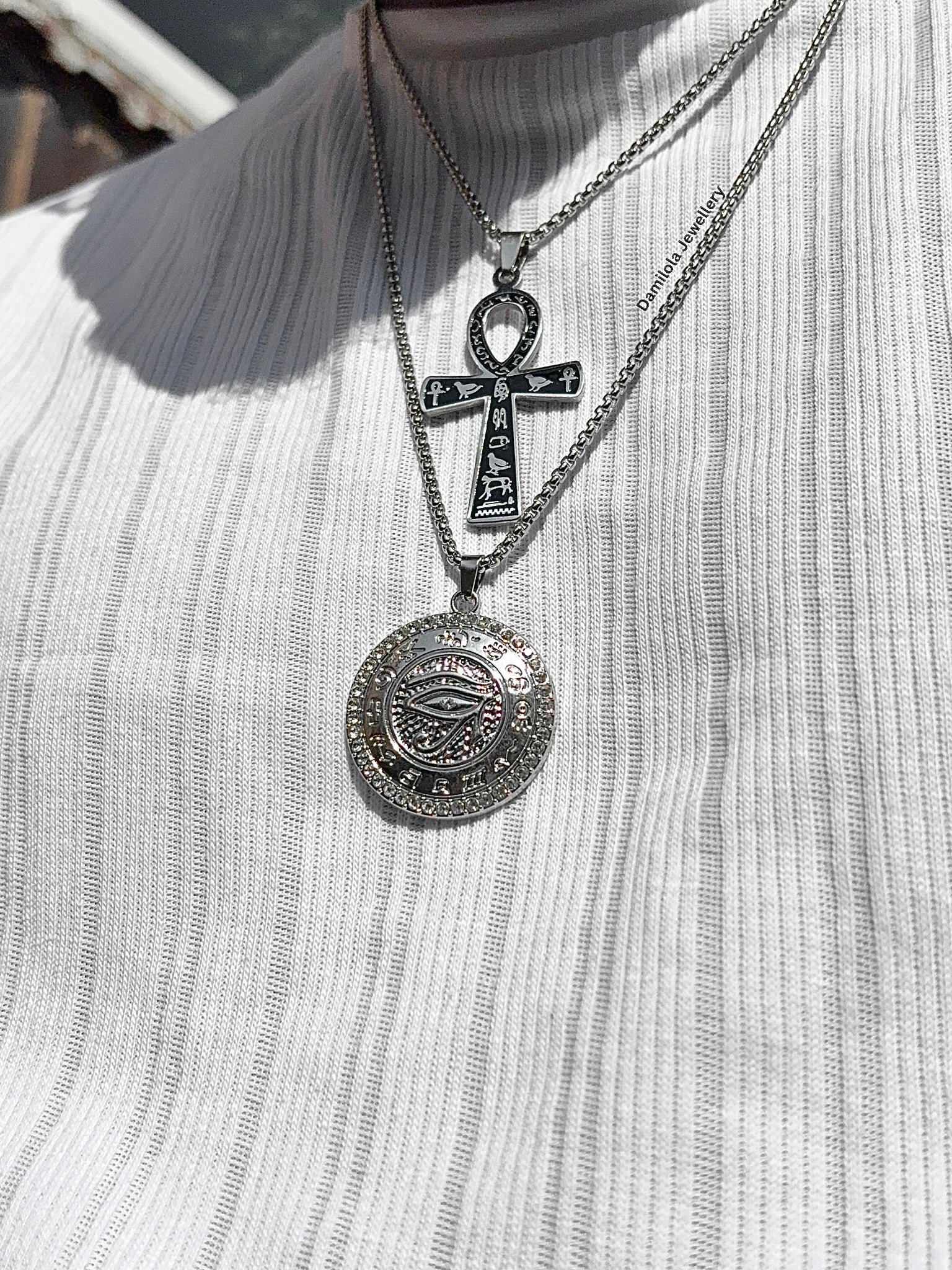 Diamanté Eternal Eye of the Divine Necklace - Silver/Gold Ancient Egyptian Eye of Horus Ra 