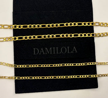 Figaro Chain - Steel 18k Gold - 3mm 4.5mm