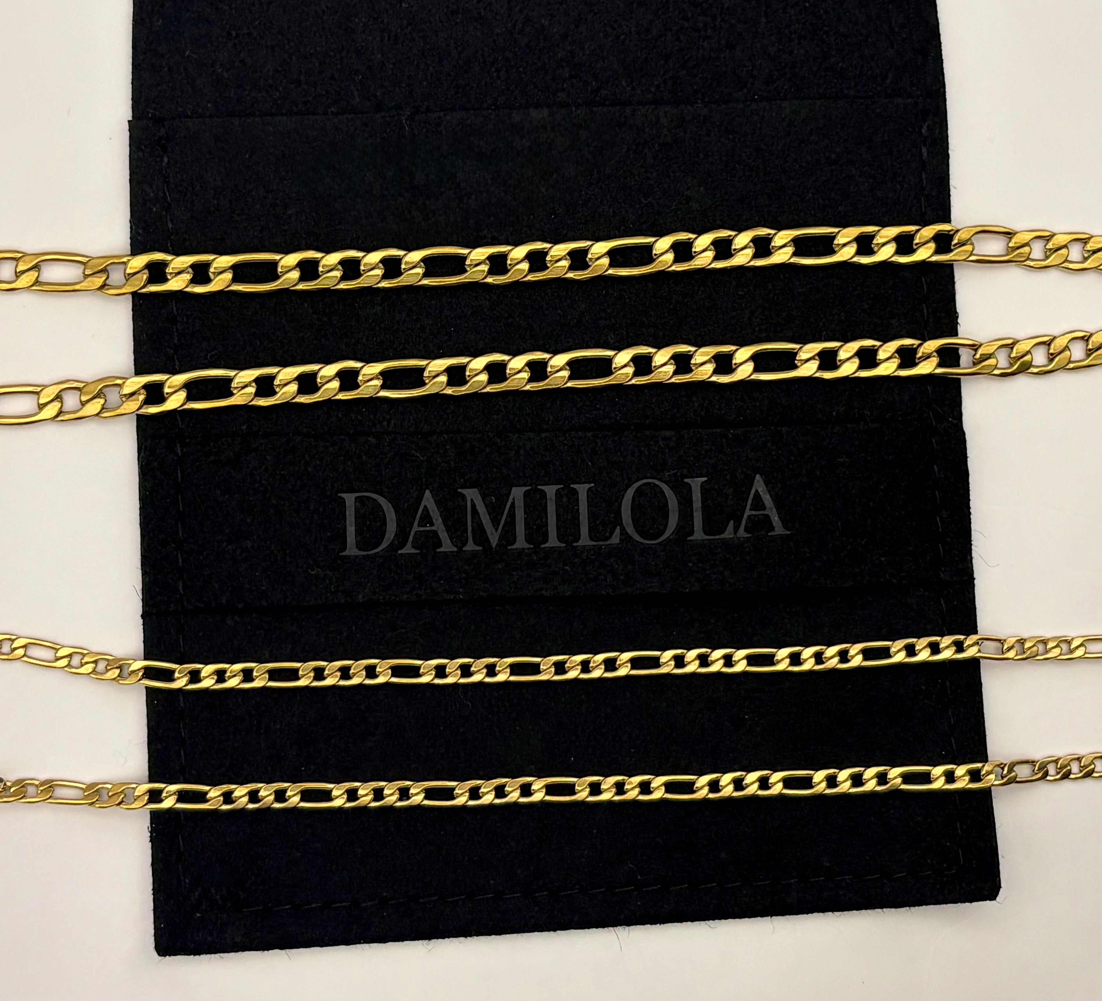 Figaro Chain - Steel 18k Gold - 3mm 4.5mm