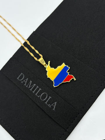 Colombia Flag Map Necklace - Gold