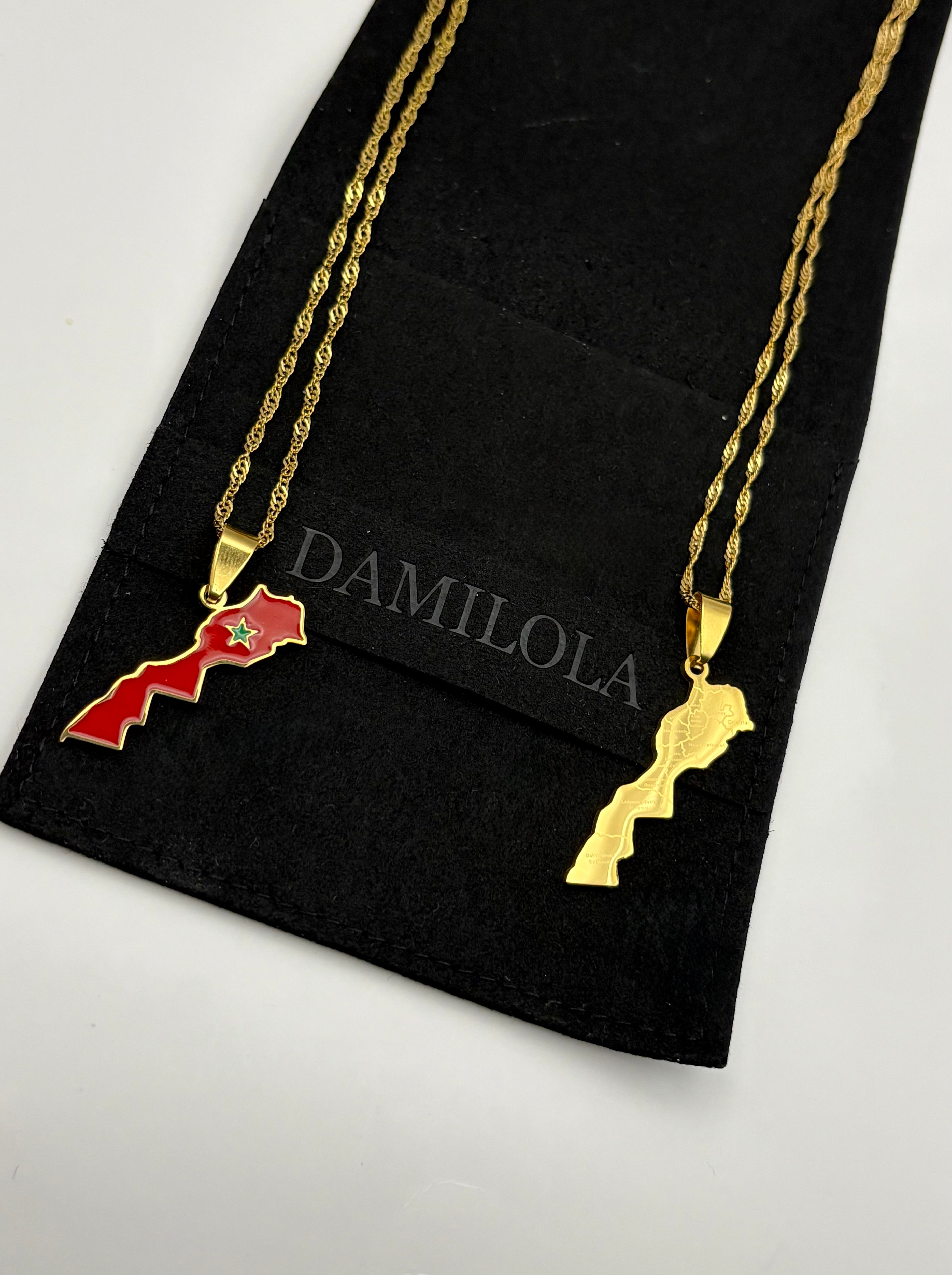 Morocco Map Engraved Necklace - Gold