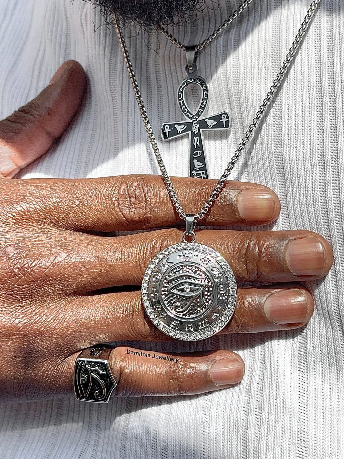 Diamanté Eternal Eye of the Divine Necklace - Silver/Gold Ancient Egyptian Eye of Horus Ra 