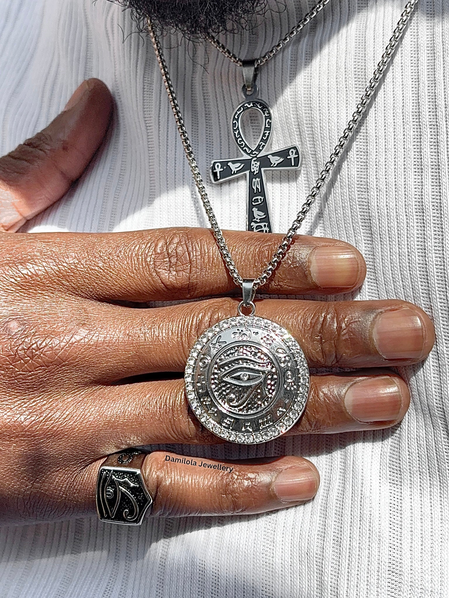Diamanté Eternal Eye of the Divine Necklace - Silver/Gold Ancient Egyptian Eye of Horus Ra 
