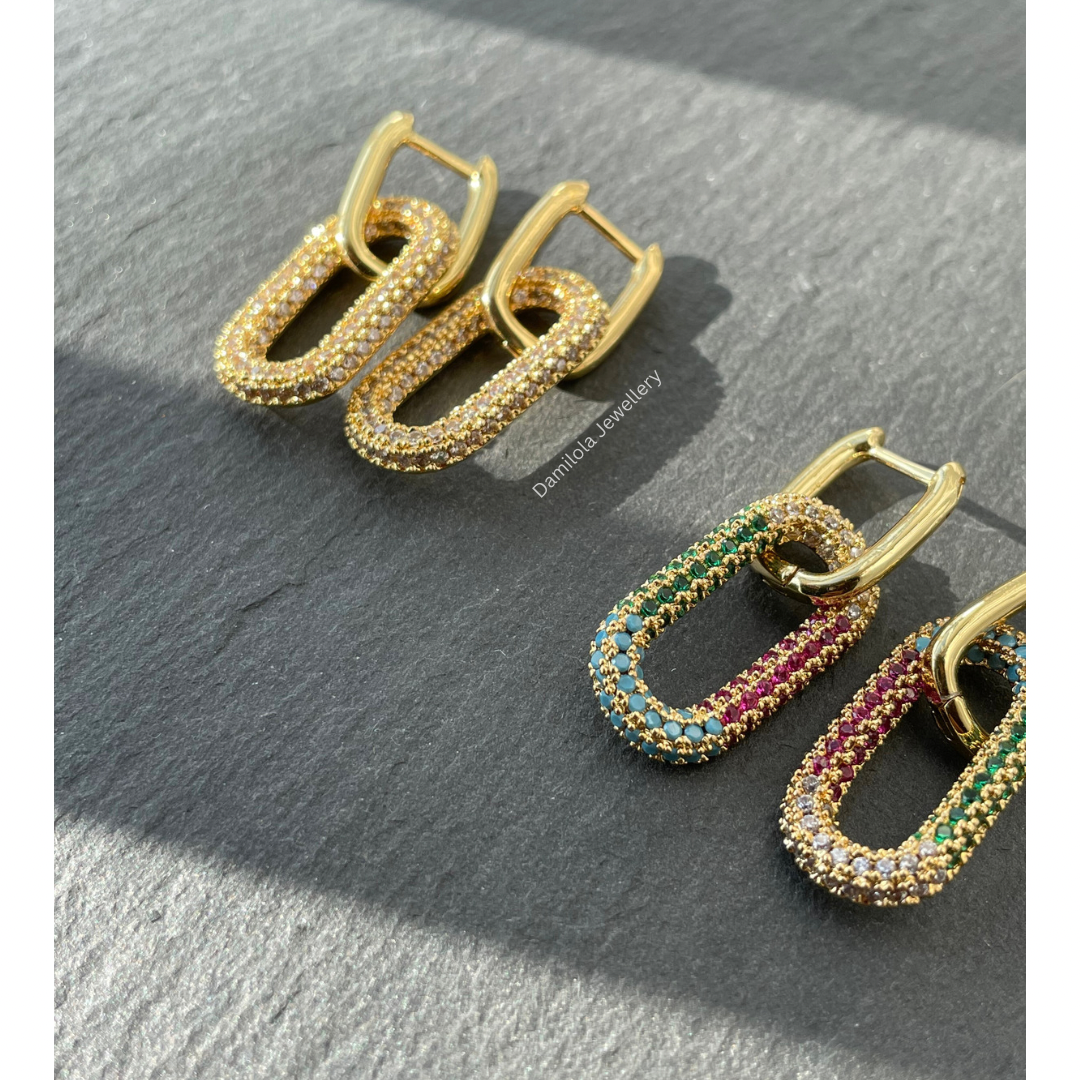‘Cleopatra’ 2 in 1 Minimalist Cubic Zirconia Dangly Earrings
