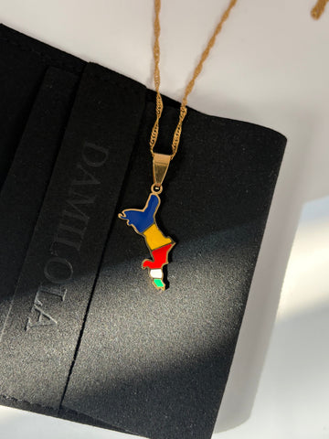 Seychelles Flag Map Necklace - Gold