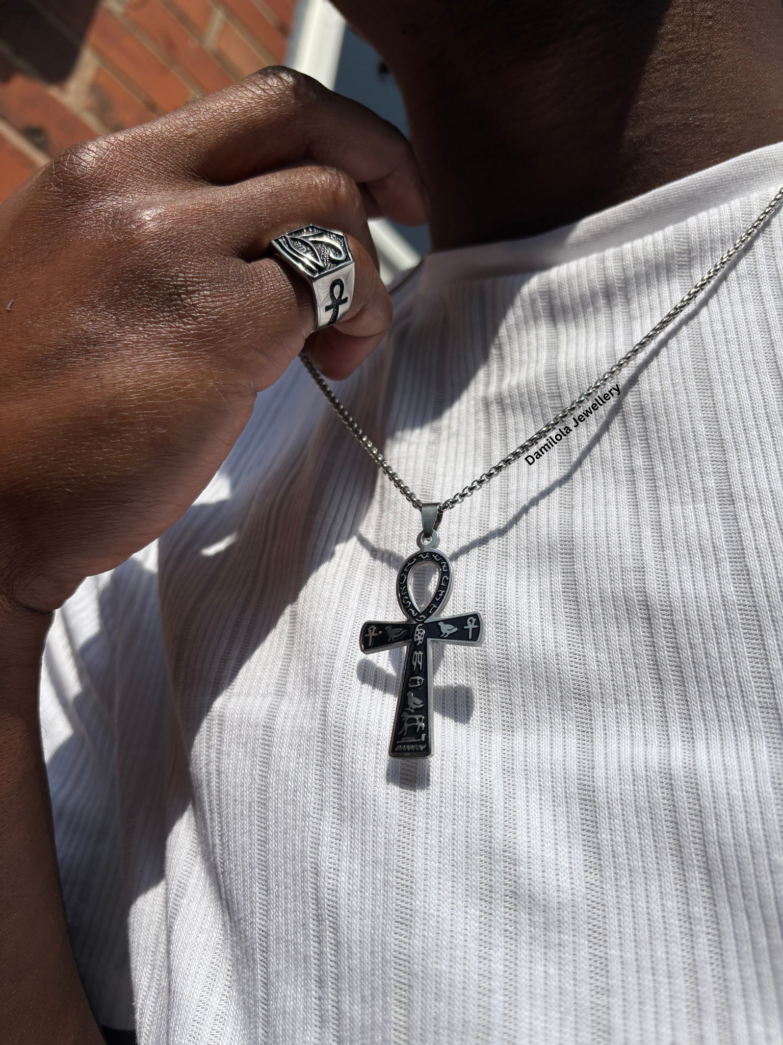 Ancient Egyptian ankh silver gold symbols pendant necklace 