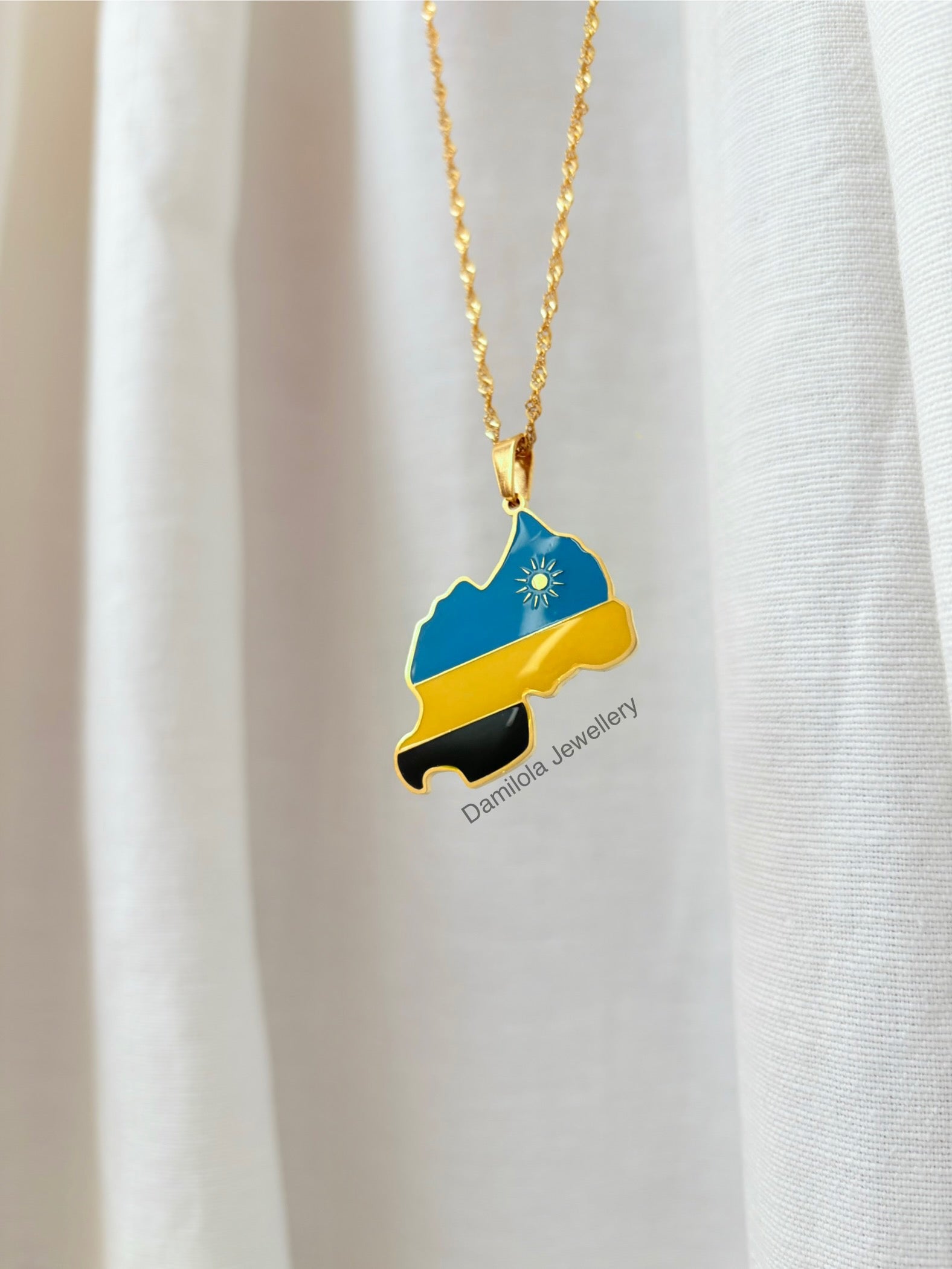 Rwanda flag map necklace Damilola jewellery 