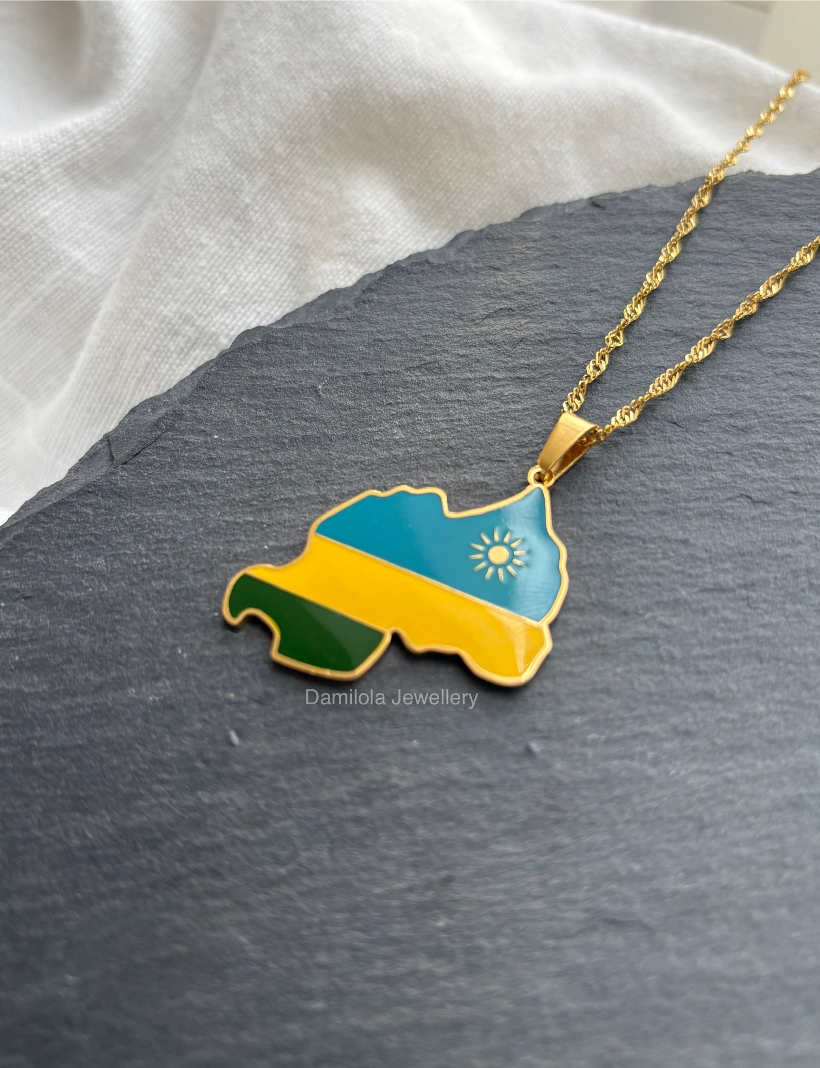 Rwanda flag map necklace Damilola jewellery 