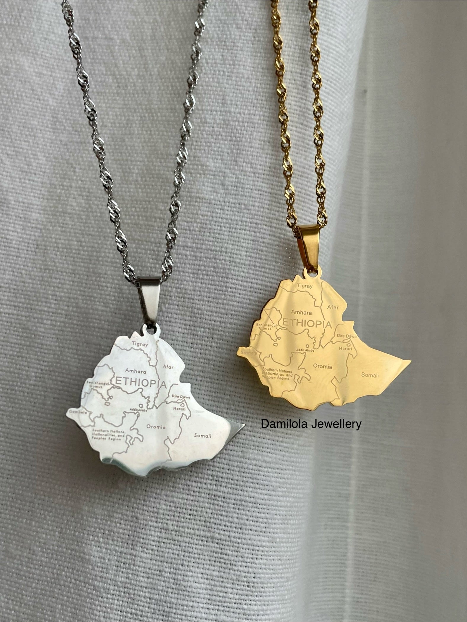 Ethiopia flag map necklace jewellery