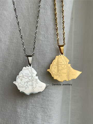 Ethiopia flag map necklace jewellery