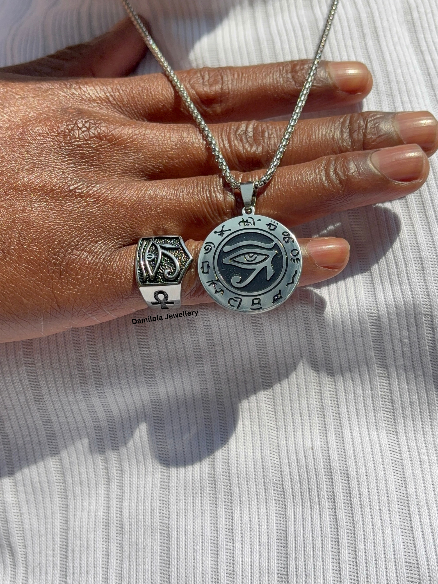Ancient Egyptian ankh silver gold symbols pendant necklace eye of ra Horus