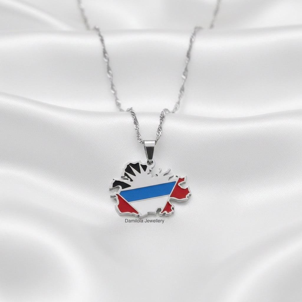 Antigua and Barbuda Flag Map Necklace - Gold/Silver