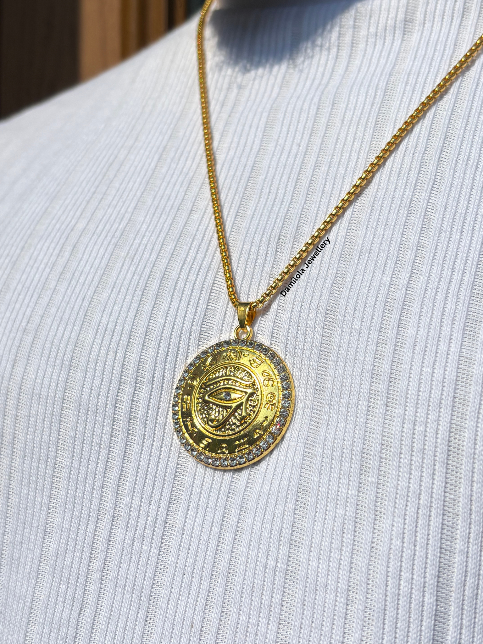 Diamanté Eternal Eye of the Divine Necklace - Silver/Gold Ancient Egyptian Eye of Horus Ra 