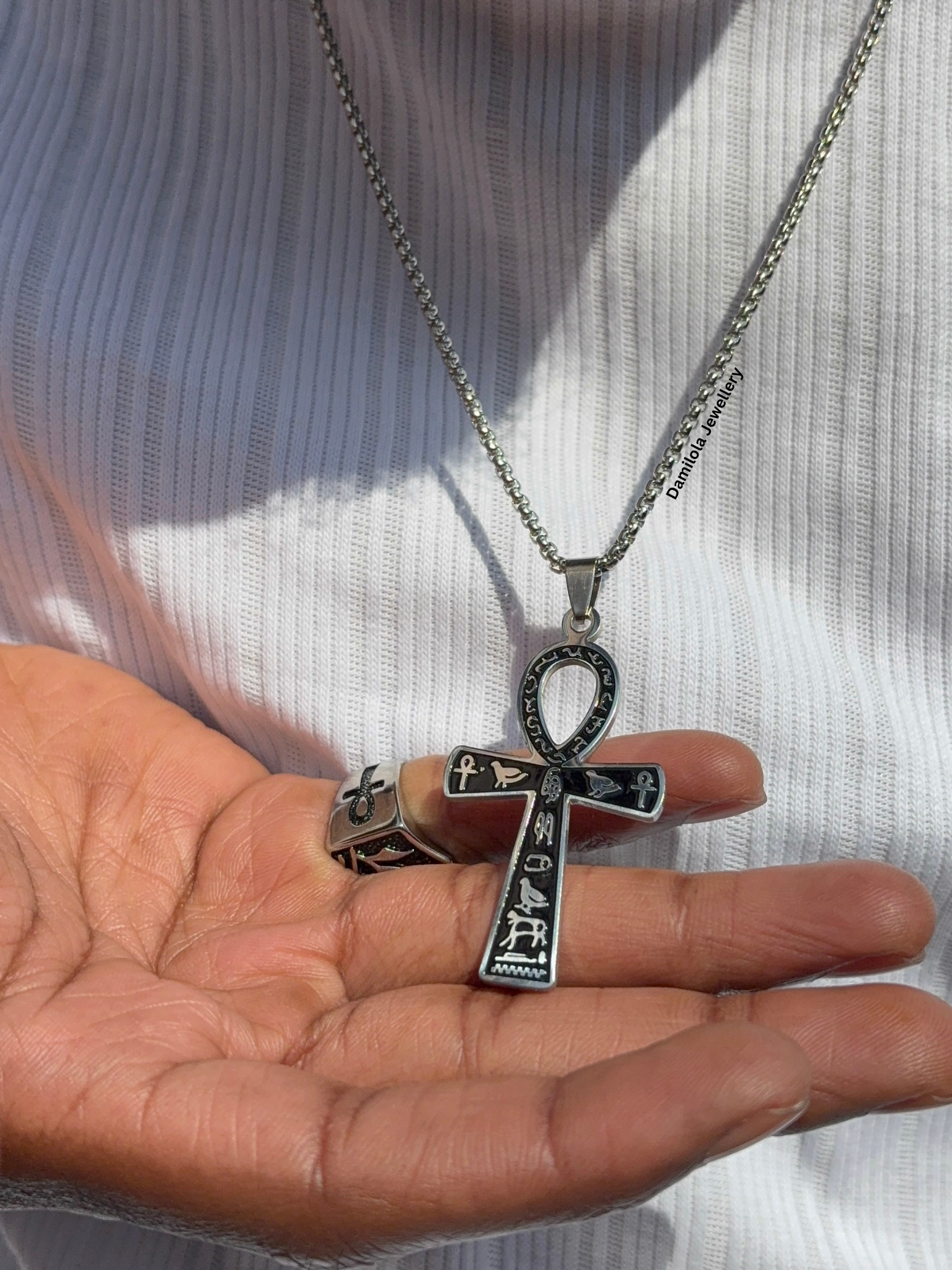 Ancient Egyptian ankh silver gold symbols pendant necklace 