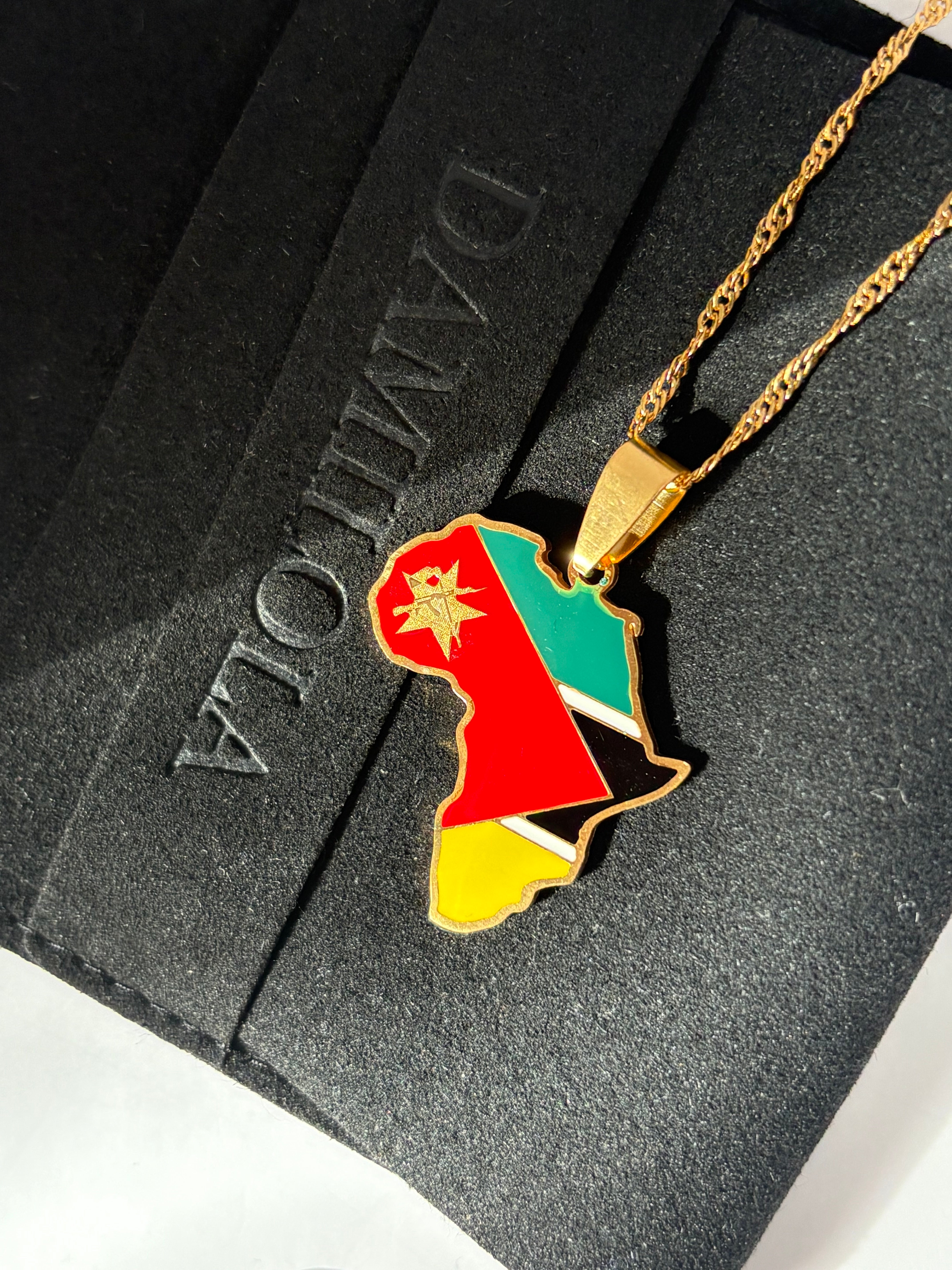 Mozambique Africa Flag Necklace - Gold