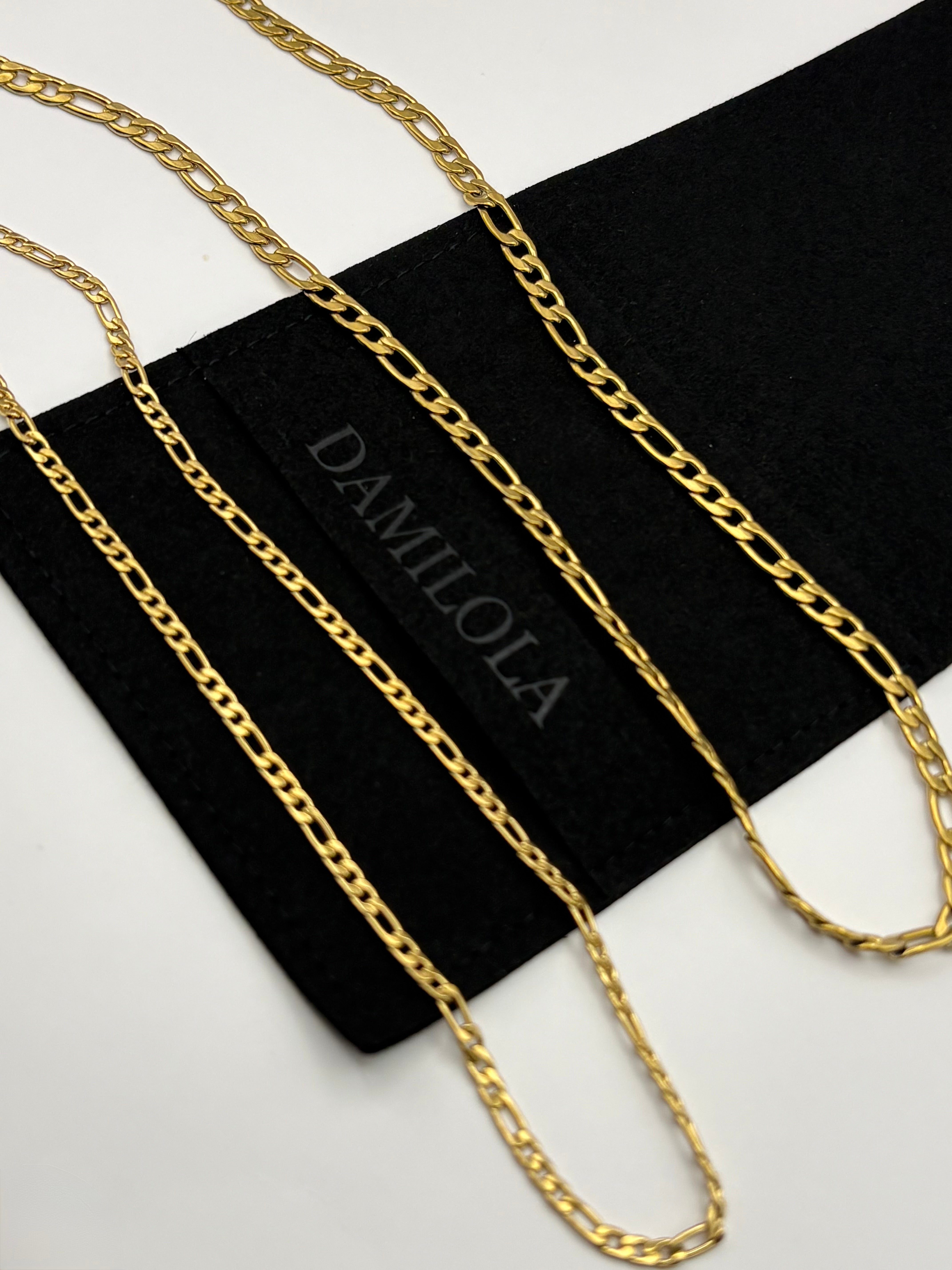 Figaro Chain - Steel 18k Gold - 3mm 4.5mm