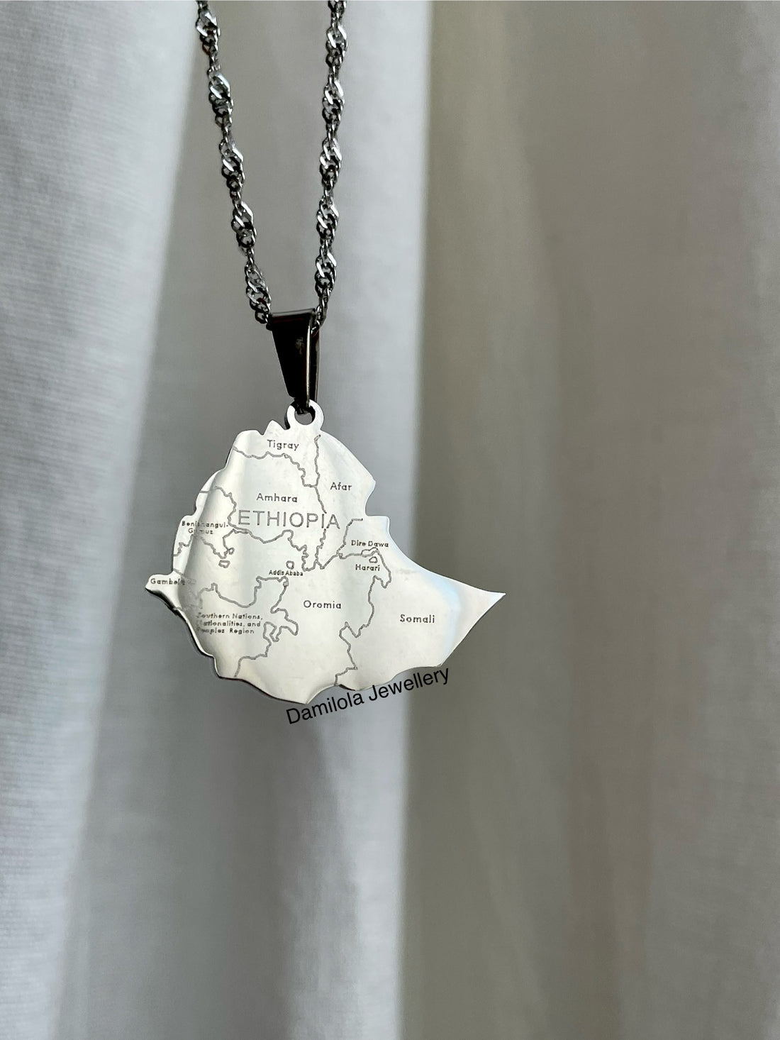 Ethiopia flag map necklace jewellery